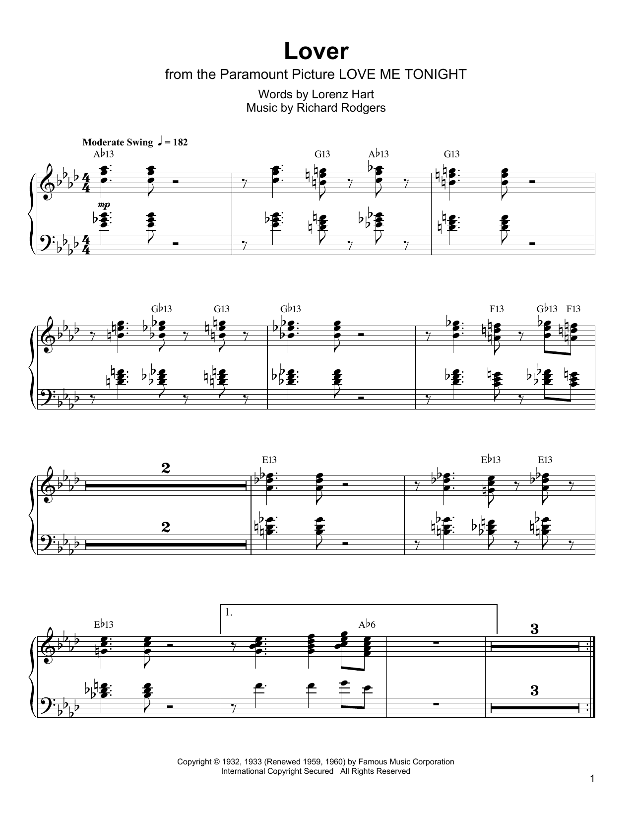 Download Oscar Peterson Lover Sheet Music and learn how to play Piano Transcription PDF digital score in minutes