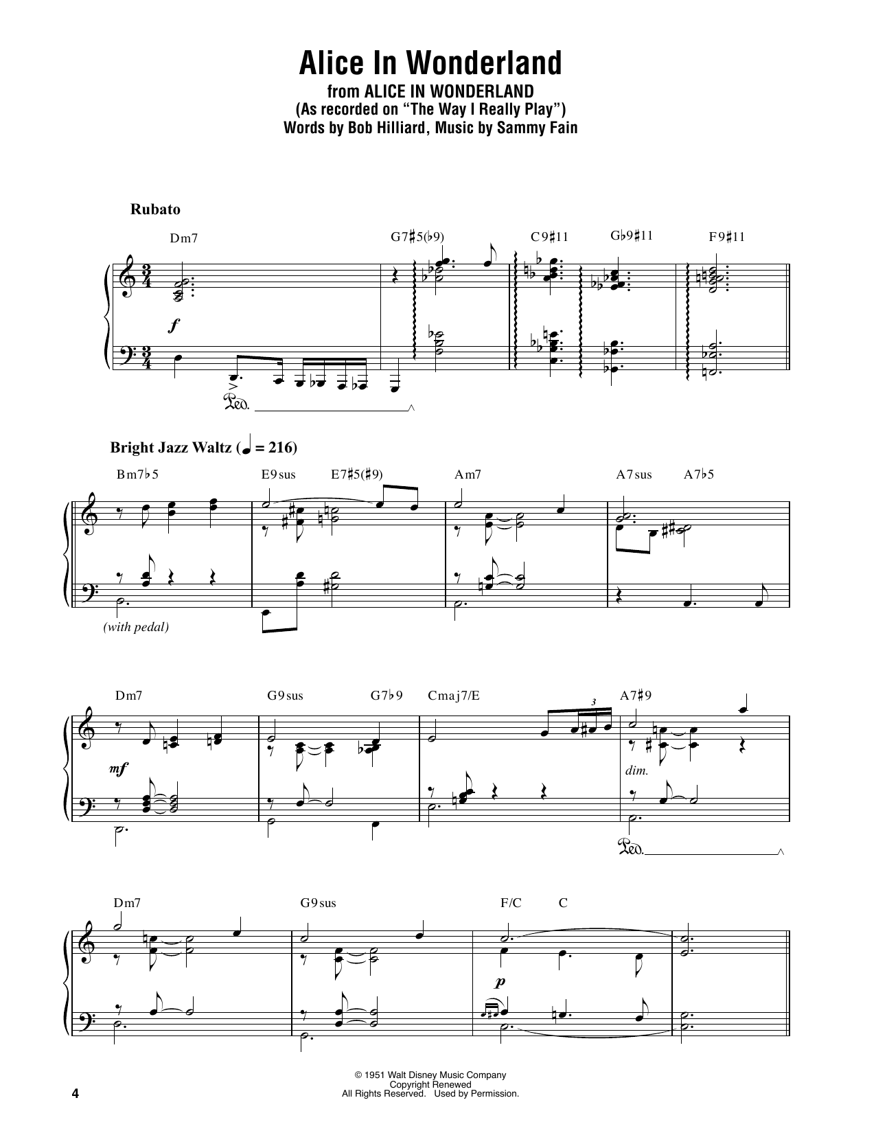 Download Oscar Peterson Main Title (Alice In Wonderland) Sheet Music and learn how to play Piano Transcription PDF digital score in minutes