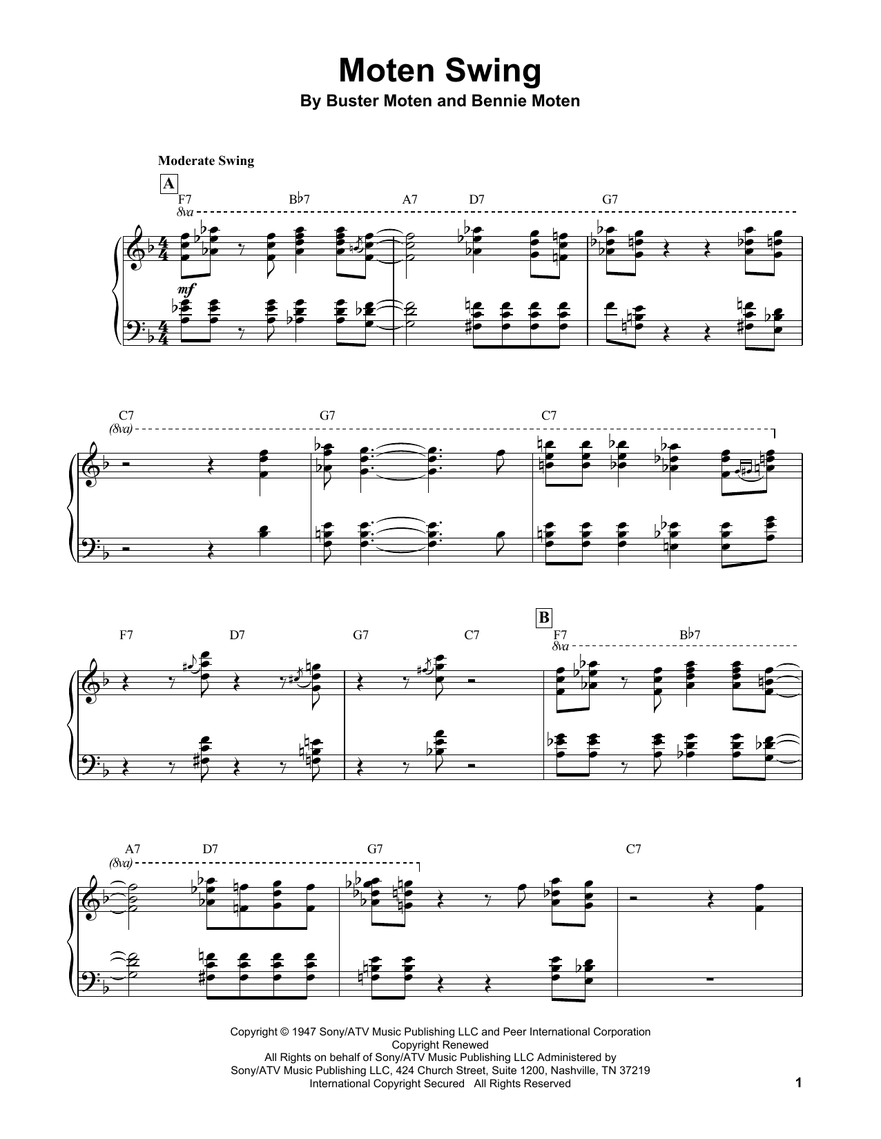 Download Oscar Peterson Moten Swing Sheet Music and learn how to play Piano Transcription PDF digital score in minutes