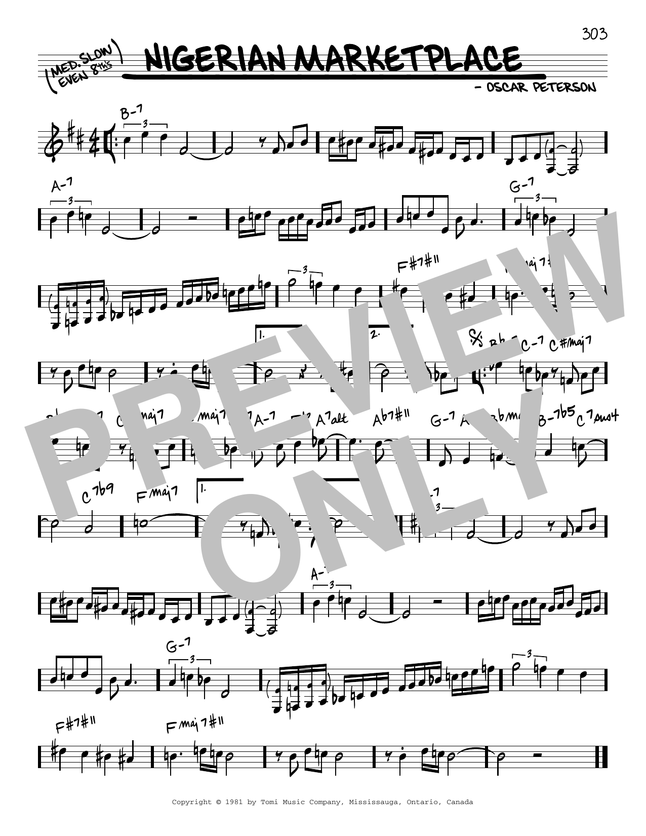 Download Oscar Peterson Nigerian Marketplace Sheet Music and learn how to play Real Book – Melody & Chords PDF digital score in minutes