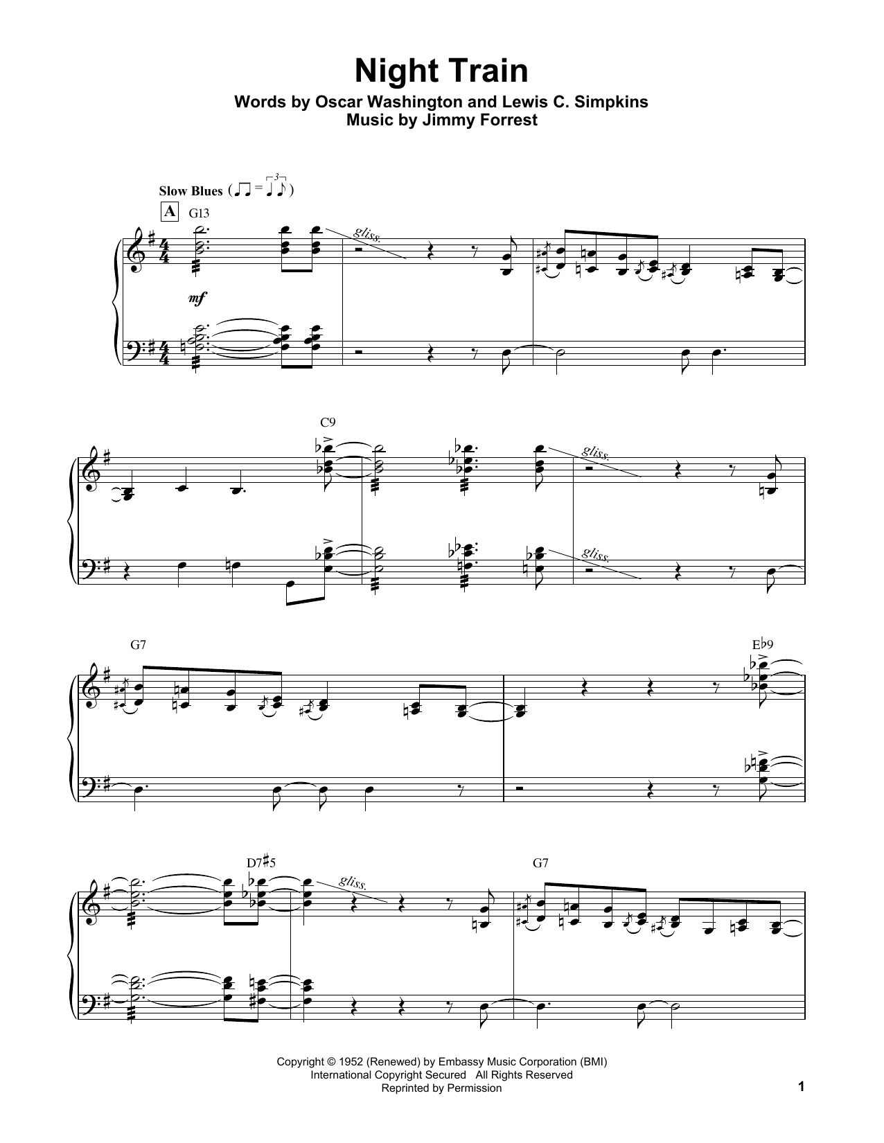 Download Oscar Peterson Night Train Sheet Music and learn how to play Piano Transcription PDF digital score in minutes
