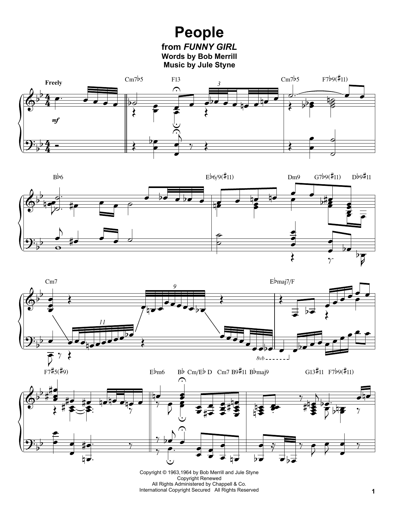 Download Oscar Peterson People Sheet Music and learn how to play Piano Transcription PDF digital score in minutes