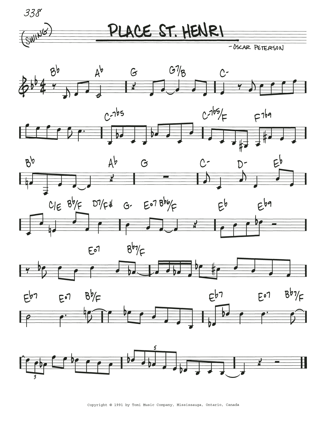 Download Oscar Peterson Place St. Henri Sheet Music and learn how to play Real Book – Melody & Chords PDF digital score in minutes