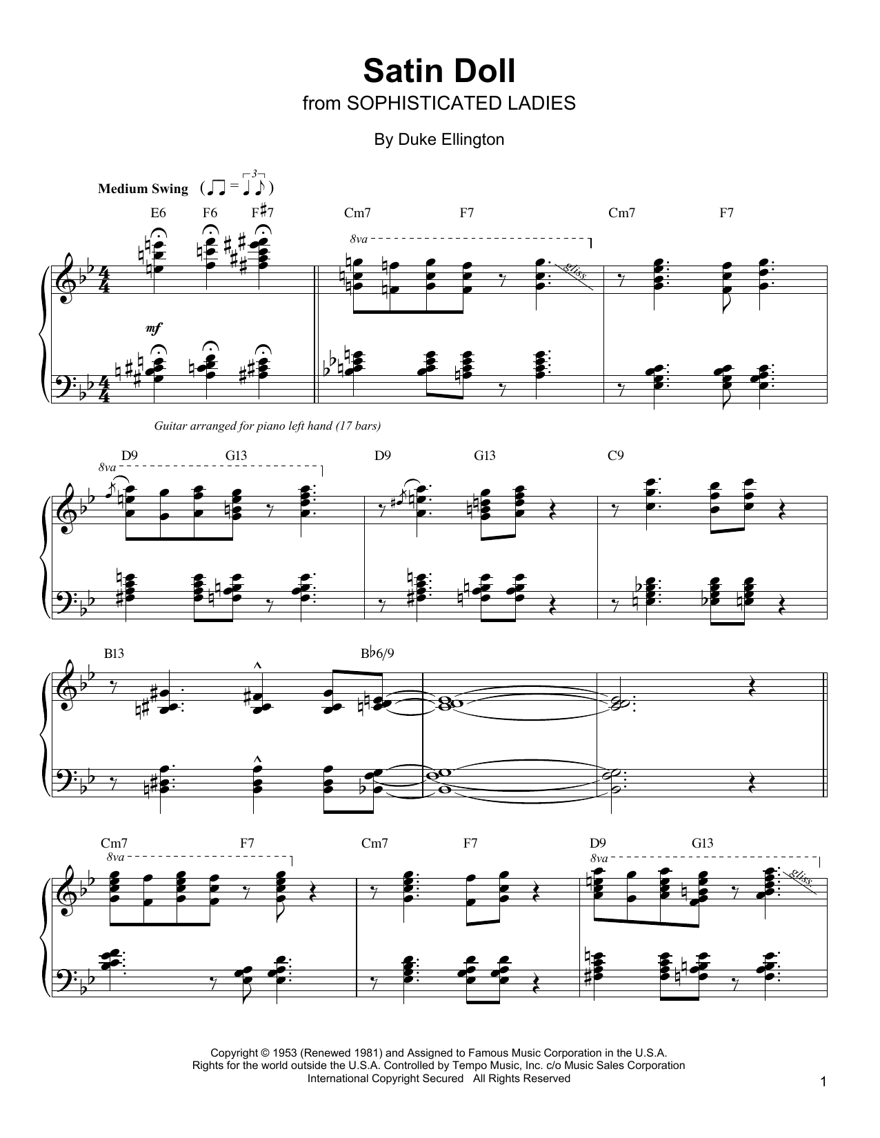 Download Oscar Peterson Satin Doll Sheet Music and learn how to play Piano Transcription PDF digital score in minutes