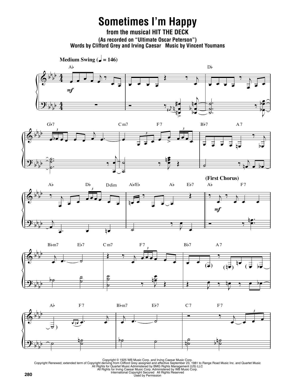 Download Oscar Peterson Sometimes I'm Happy Sheet Music and learn how to play Piano Transcription PDF digital score in minutes