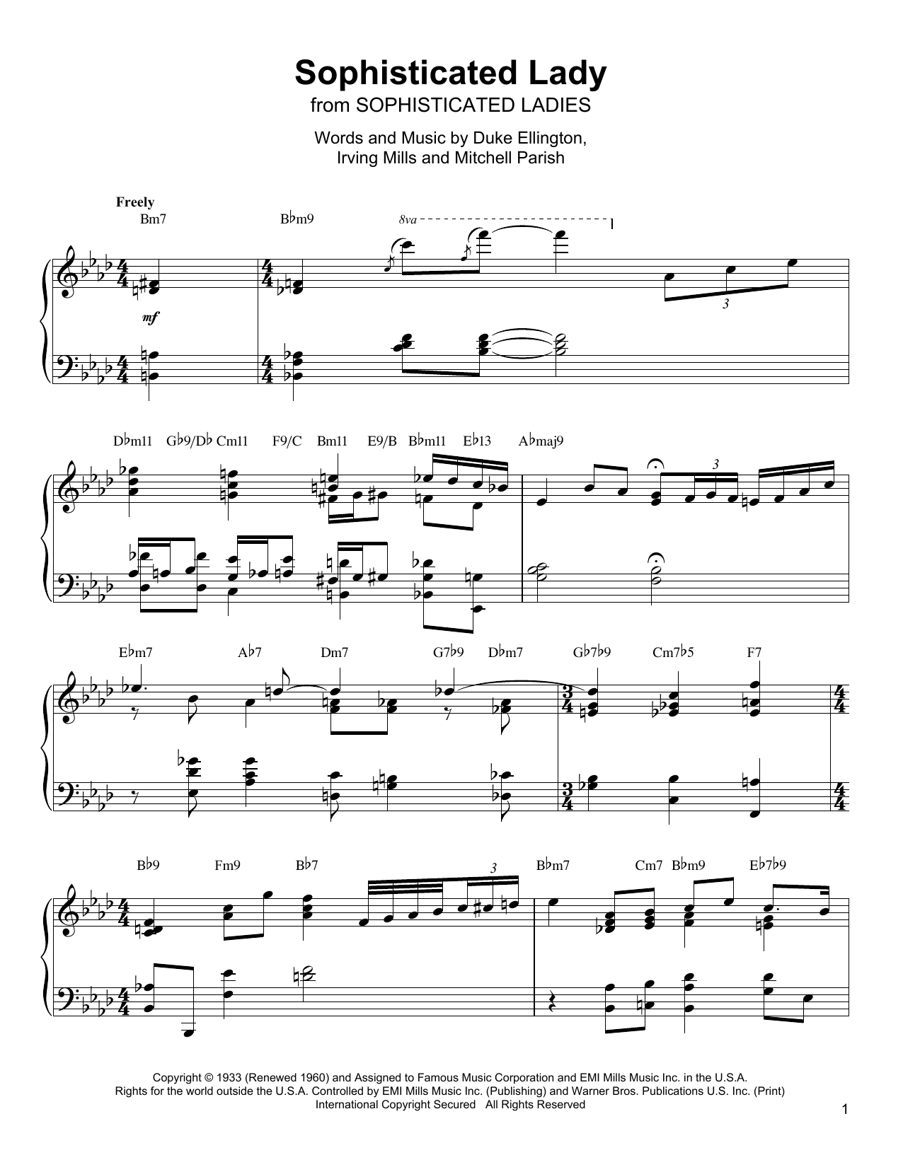 Download Oscar Peterson Sophisticated Lady Sheet Music and learn how to play Piano Transcription PDF digital score in minutes