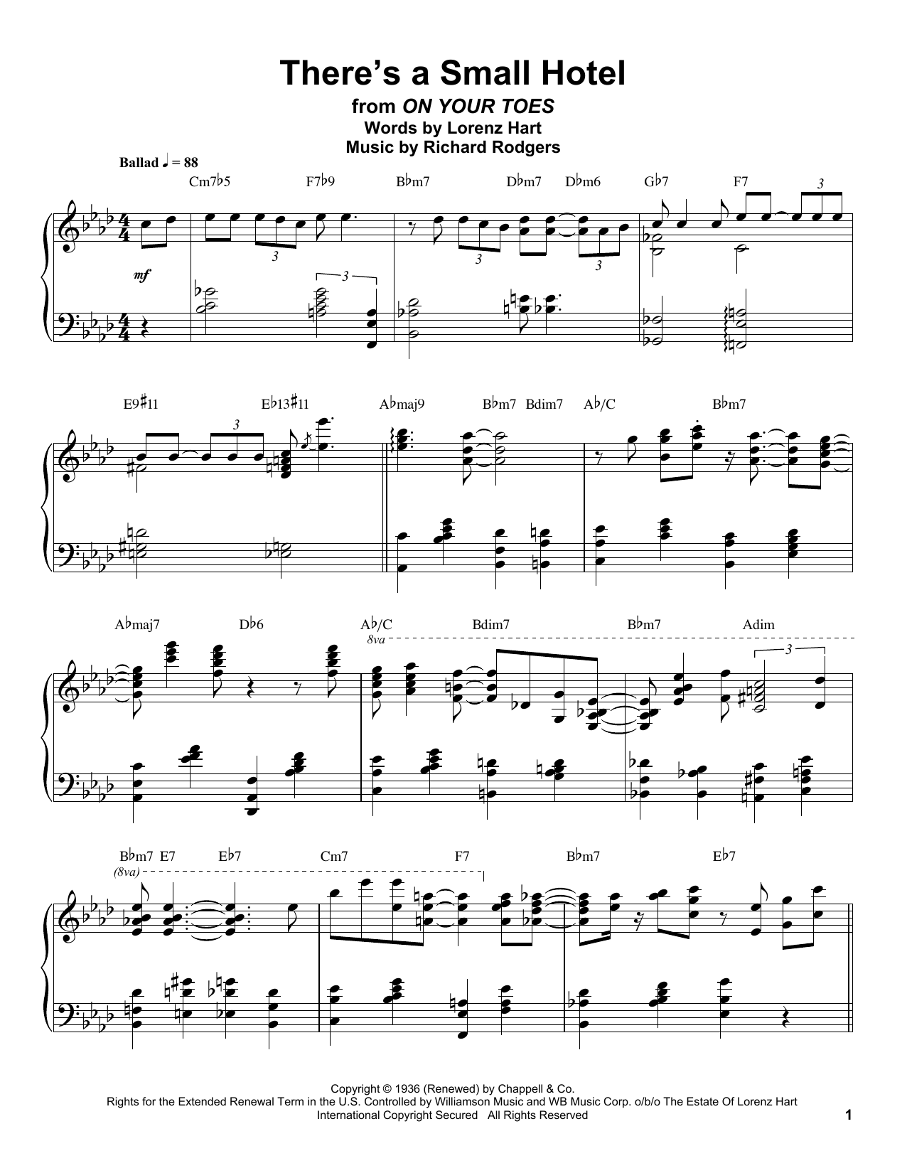 Download Oscar Peterson There's A Small Hotel Sheet Music and learn how to play Piano Transcription PDF digital score in minutes