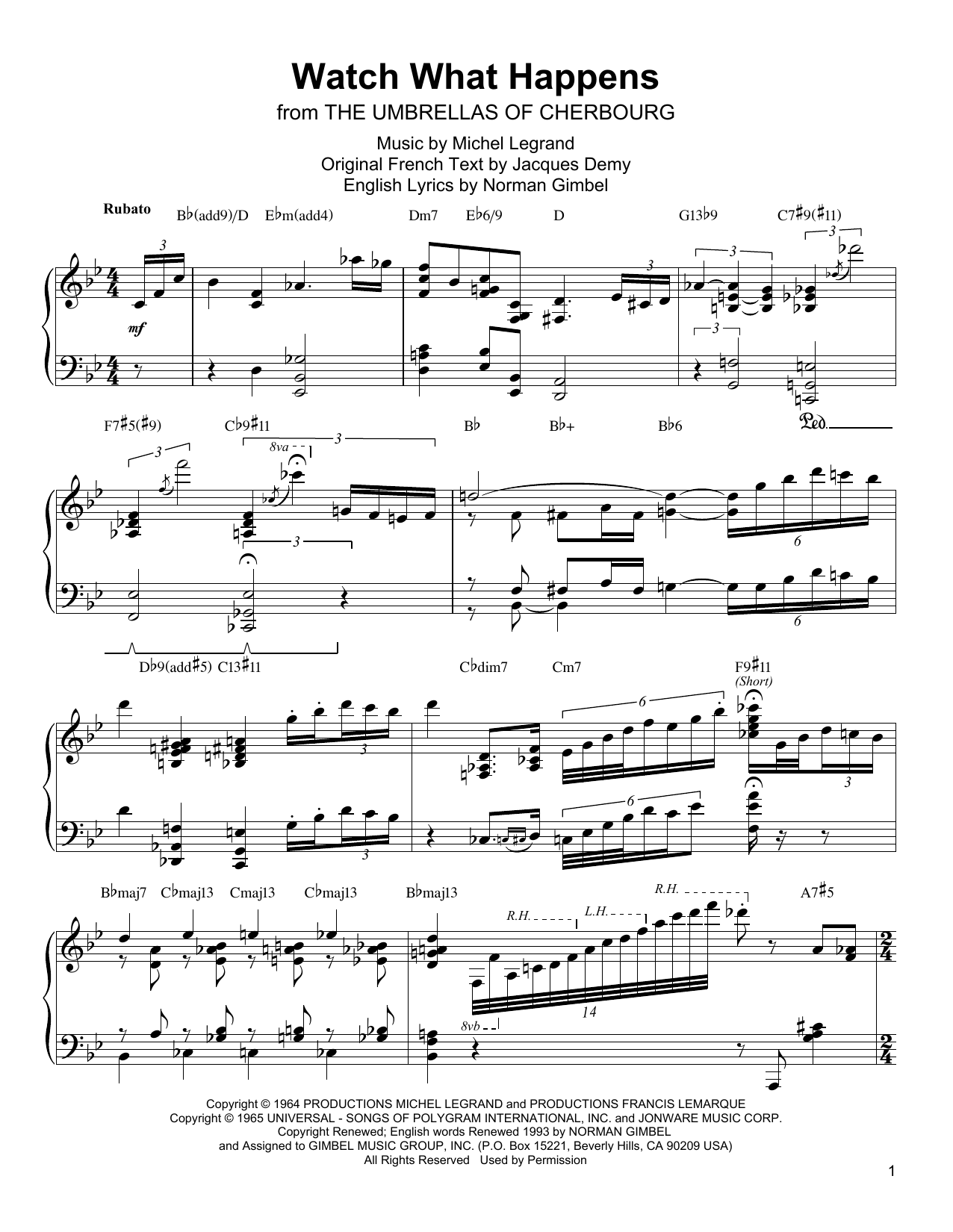 Download Oscar Peterson Watch What Happens Sheet Music and learn how to play Piano Transcription PDF digital score in minutes