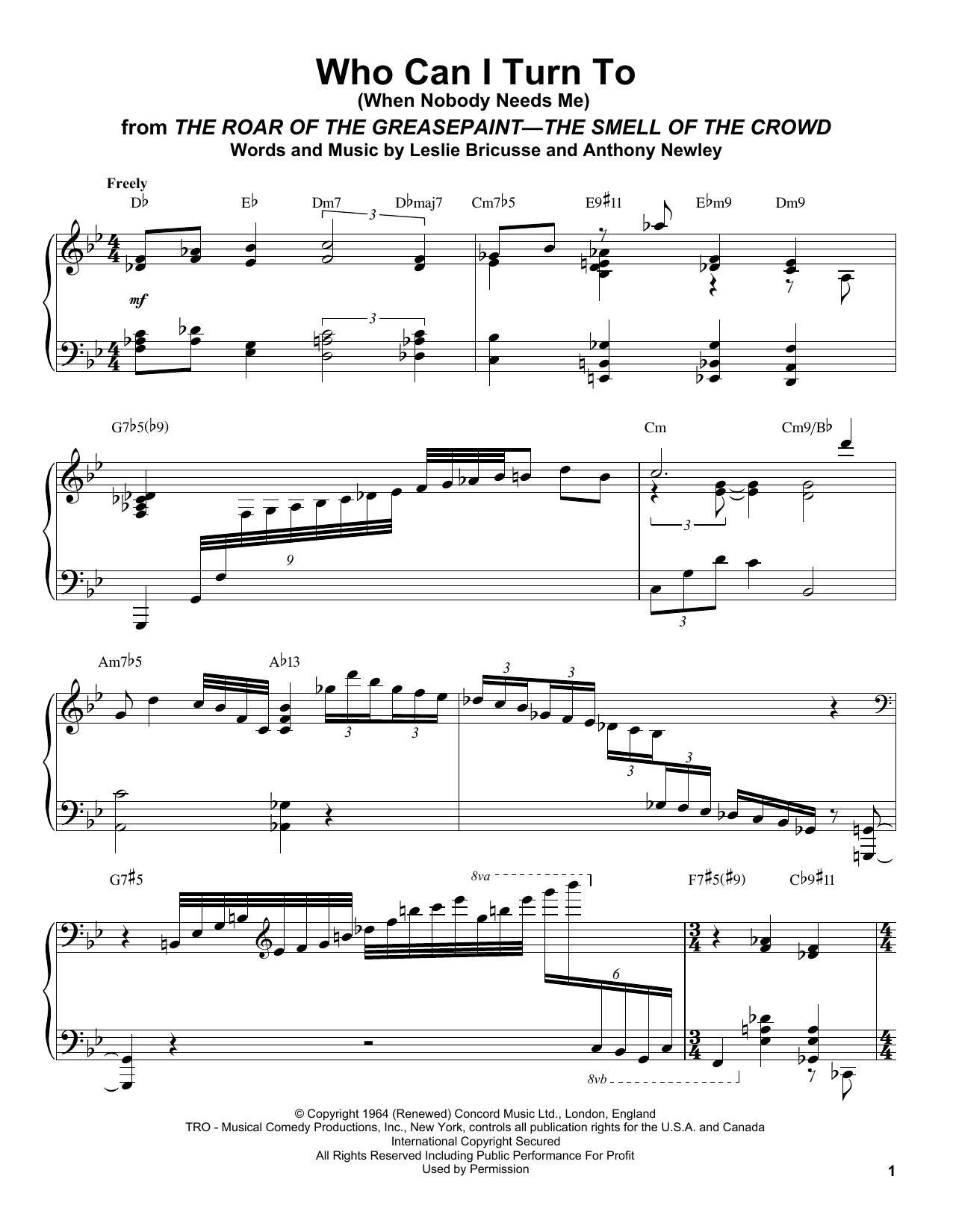Download Oscar Peterson Who Can I Turn To (When Nobody Needs Me) Sheet Music and learn how to play Piano Transcription PDF digital score in minutes