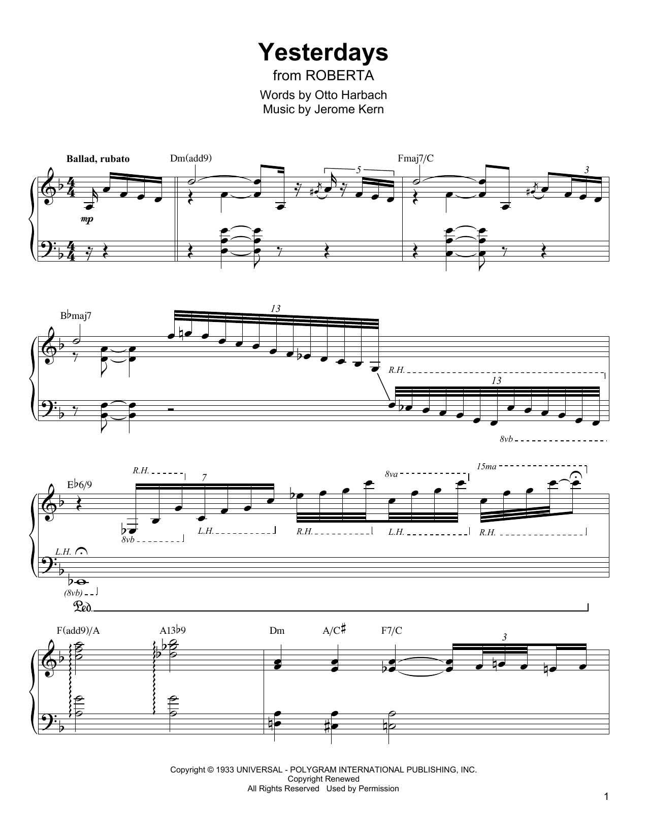 Download Oscar Peterson Yesterdays Sheet Music and learn how to play Piano Transcription PDF digital score in minutes