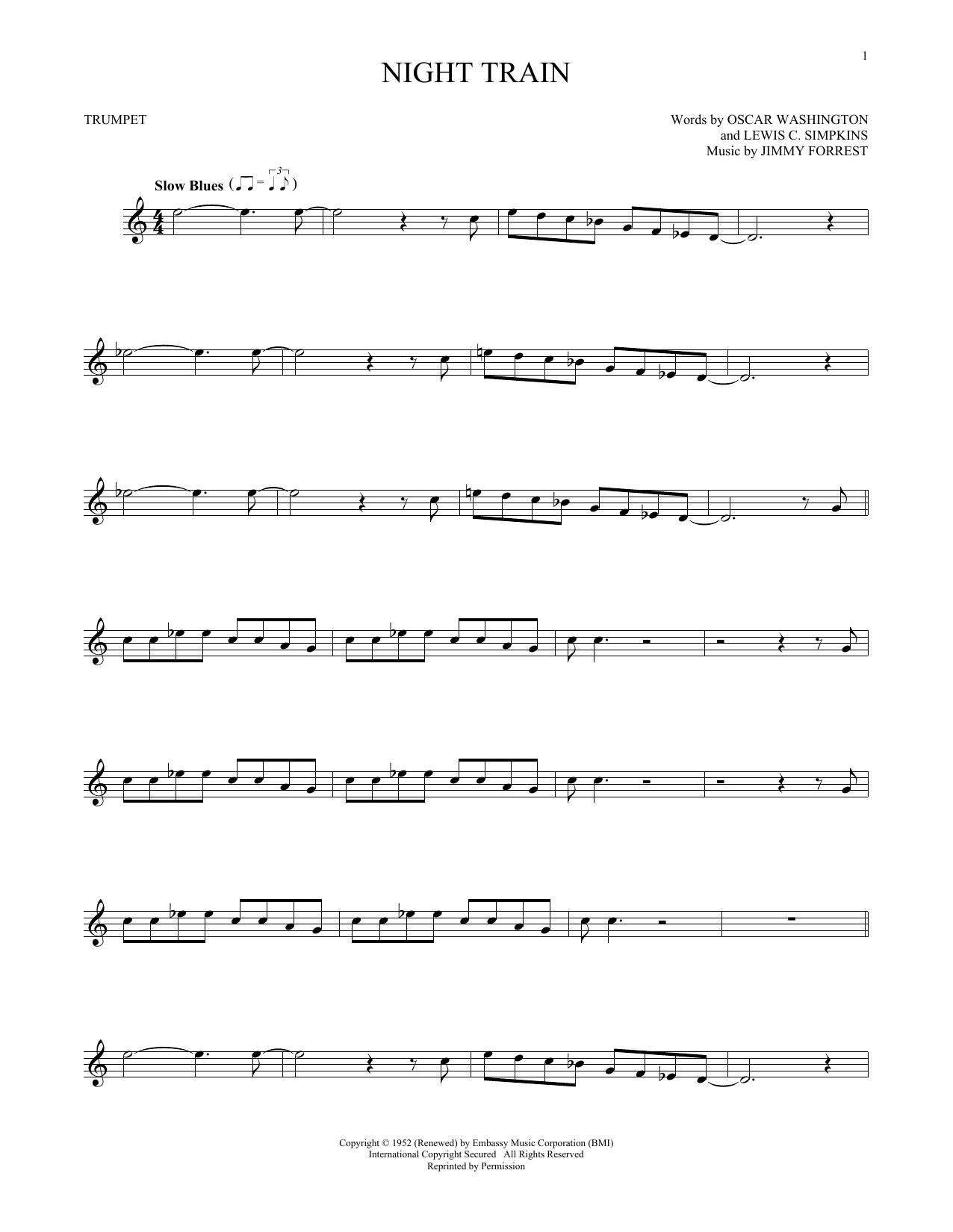 Download Oscar Washington Night Train Sheet Music and learn how to play Trombone PDF digital score in minutes