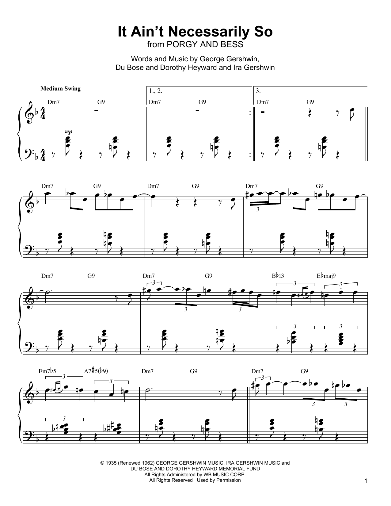 Oscar Peterson 'It Ain't Necessarily So' Sheet Music Notes, Chords...