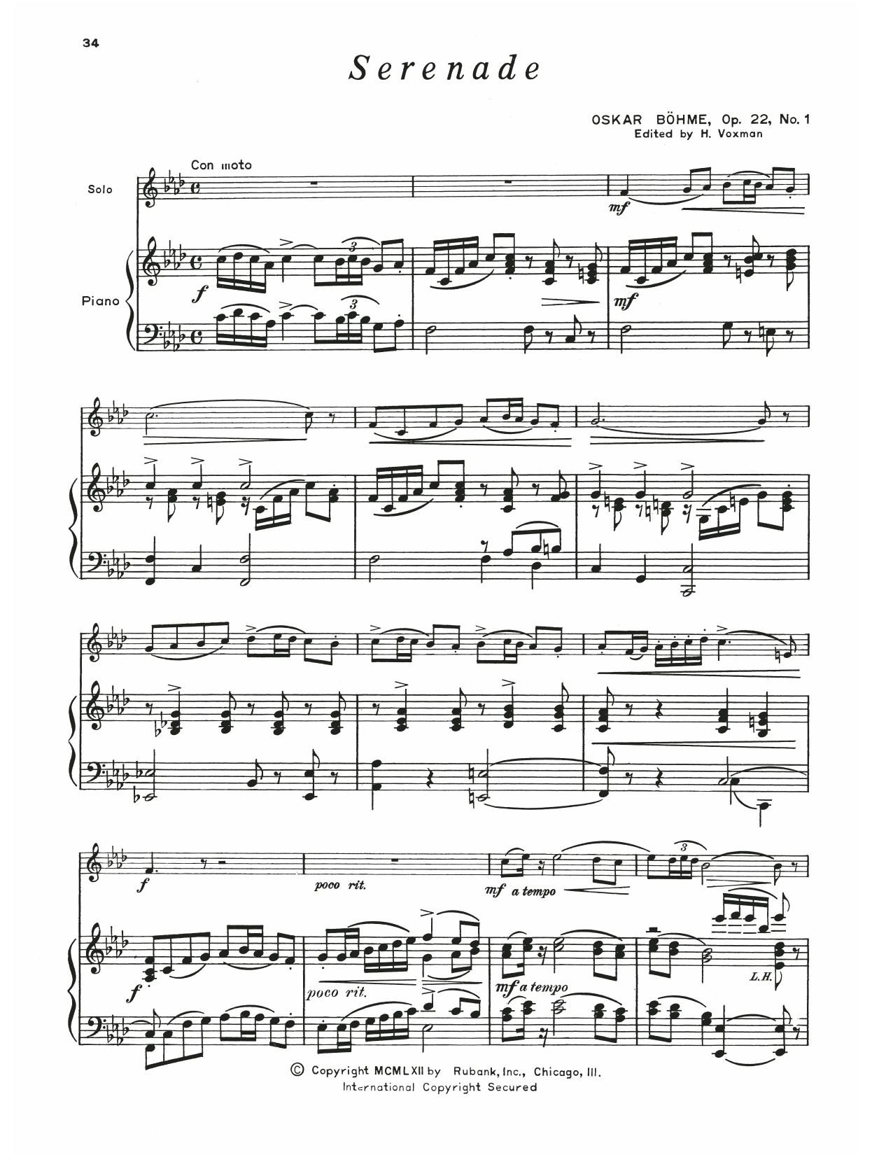 Download Oskar Böhme Serenade Op. 22, No. 1 Sheet Music and learn how to play Trumpet and Piano PDF digital score in minutes