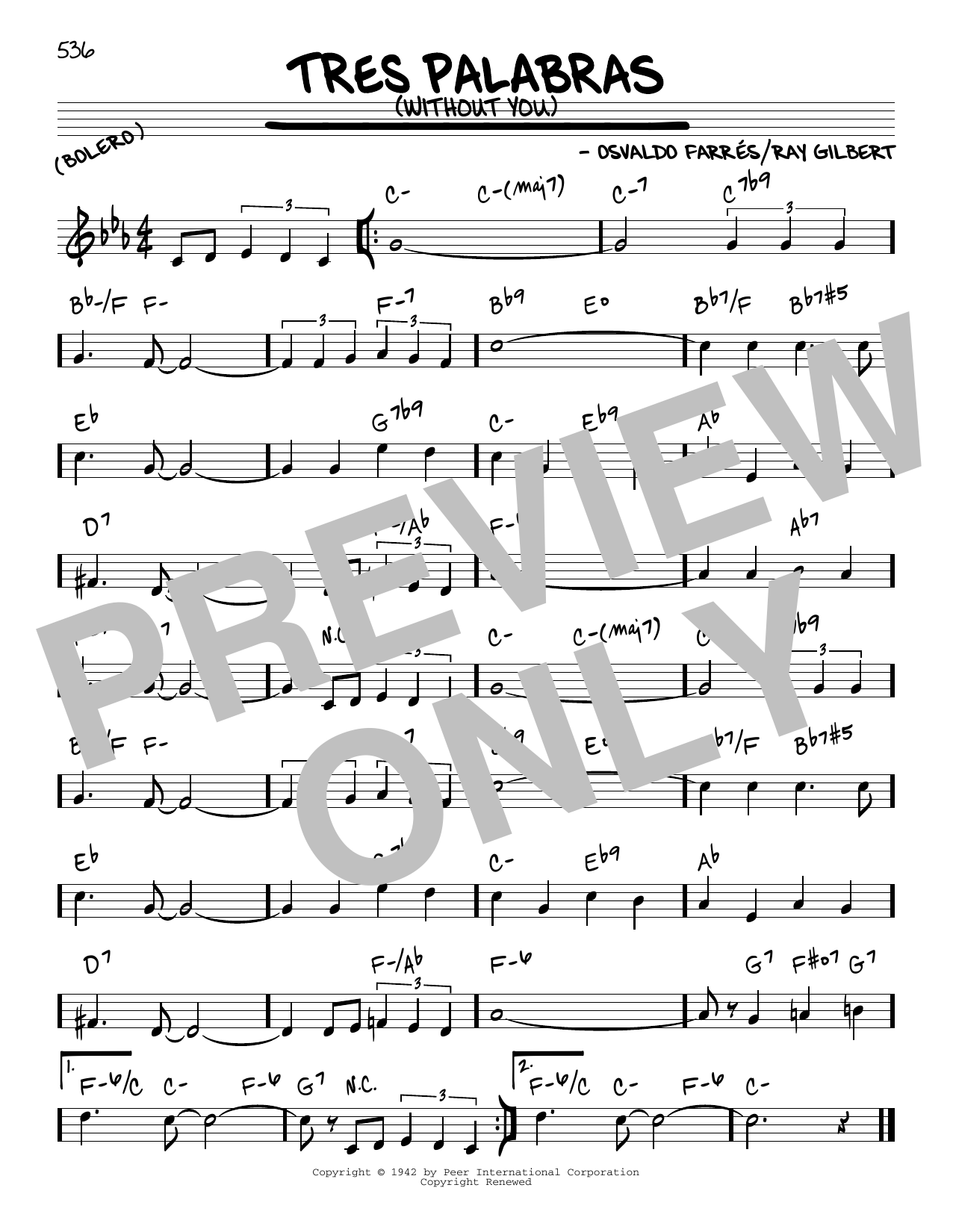 Download Osvaldo Farres Tres Palabras (Without You) Sheet Music and learn how to play Piano, Vocal & Guitar Chords (Right-Hand Melody) PDF digital score in minutes