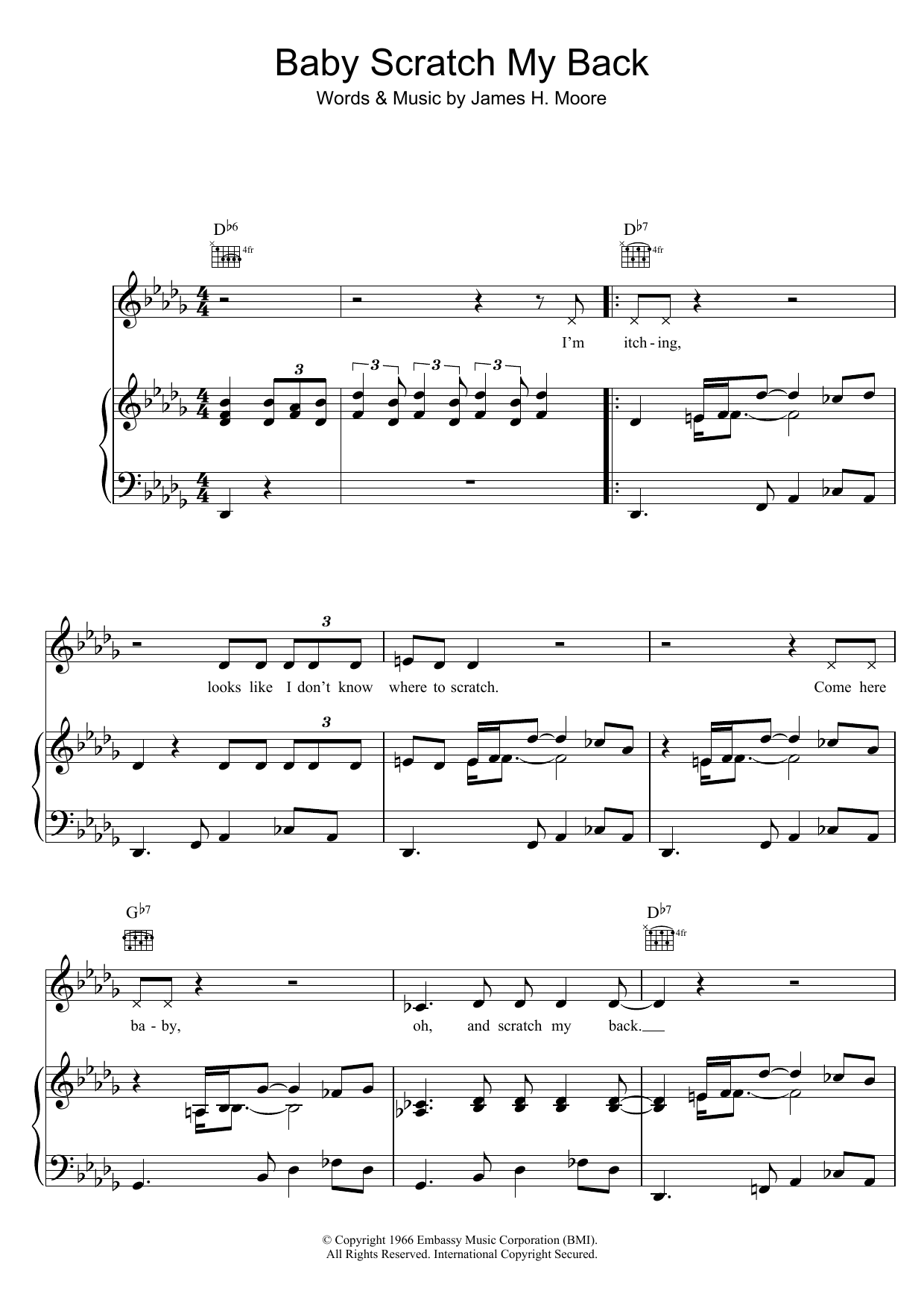 Download Otis Redding Baby Scratch My Back Sheet Music and learn how to play Piano, Vocal & Guitar (Right-Hand Melody) PDF digital score in minutes