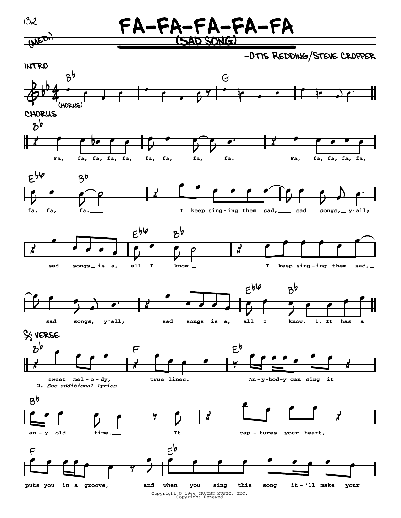 Download Otis Redding Fa-Fa-Fa-Fa-Fa (Sad Song) Sheet Music and learn how to play Real Book – Melody & Chords PDF digital score in minutes