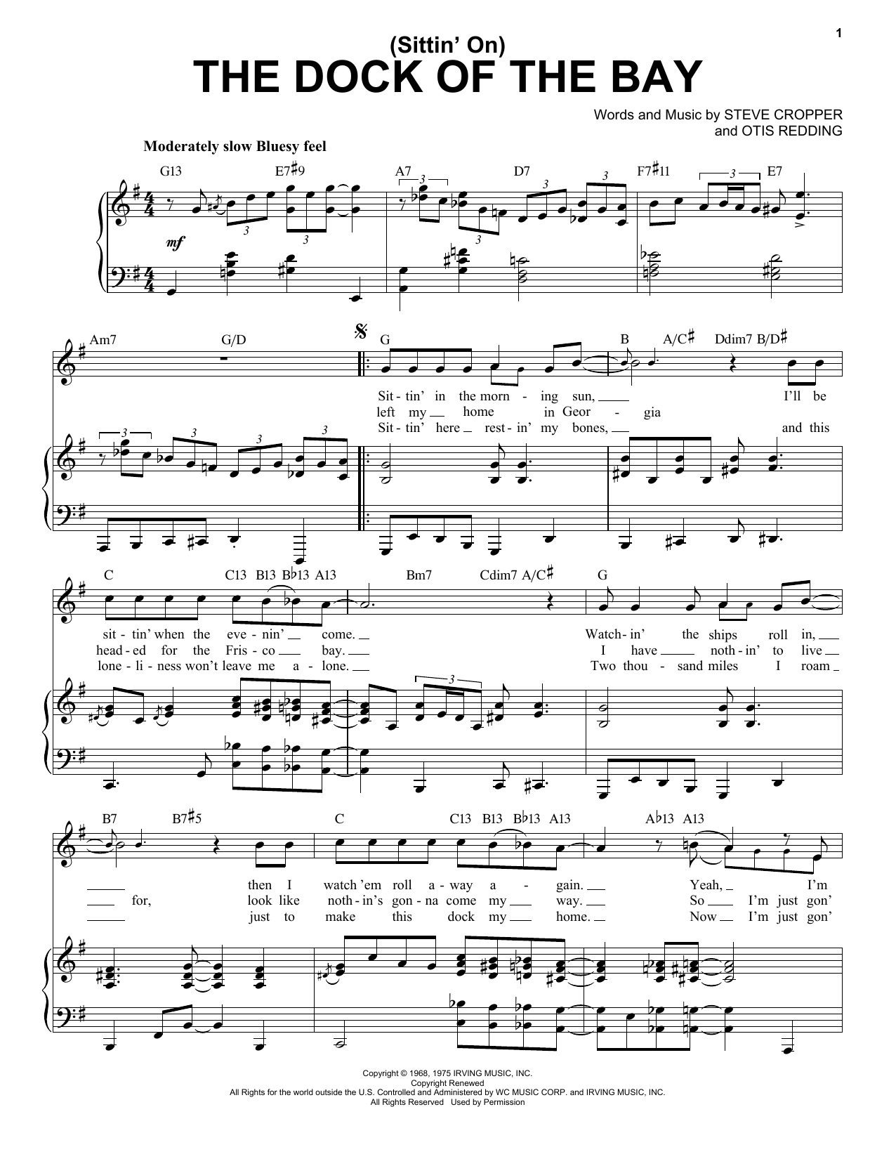 Download Otis Redding (Sittin' On) The Dock Of The Bay [Jazz version] (arr. Brent Edstrom) Sheet Music and learn how to play Piano & Vocal PDF digital score in minutes