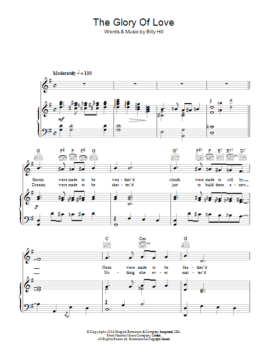 Download Otis Redding The Glory Of Love Sheet Music and learn how to play Piano, Vocal & Guitar (Right-Hand Melody) PDF digital score in minutes