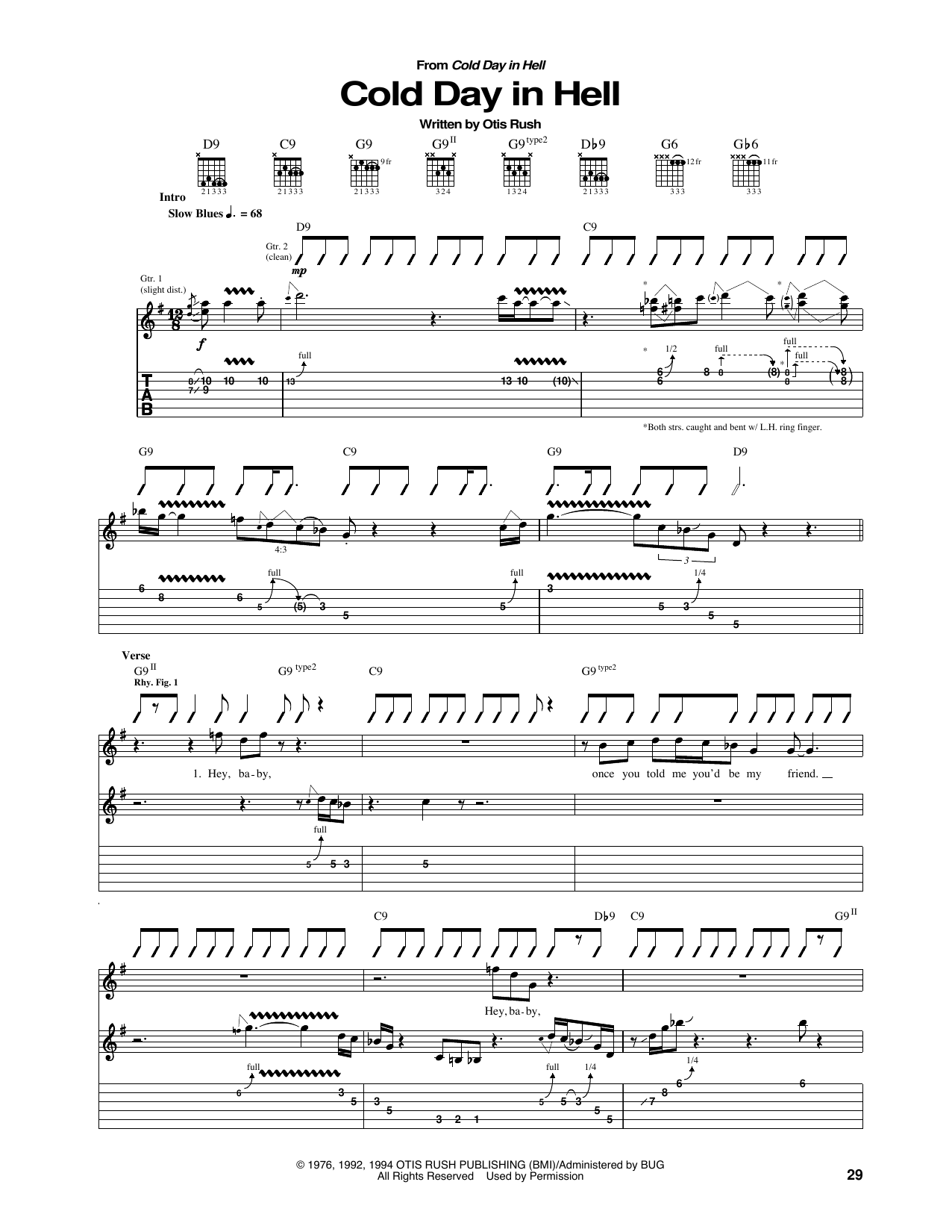 Download Otis Rush Cold Day In Hell Sheet Music and learn how to play Guitar Tab PDF digital score in minutes