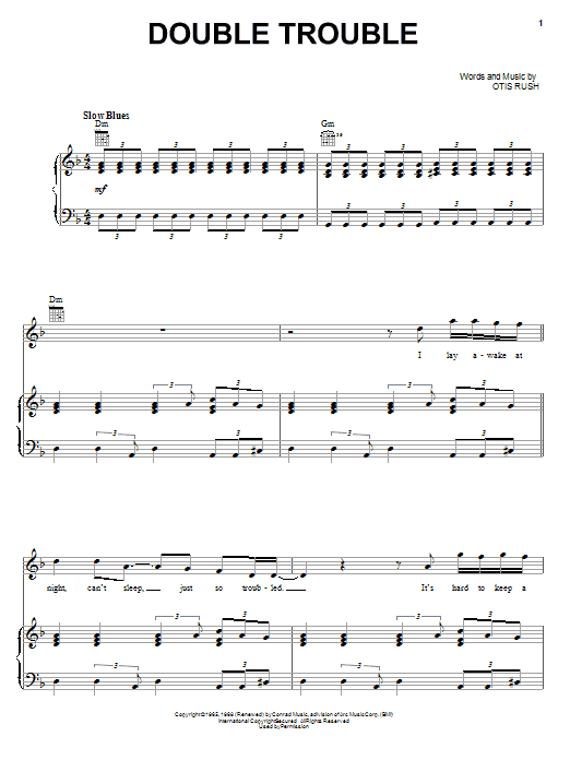 Download Otis Rush Double Trouble Sheet Music and learn how to play Piano, Vocal & Guitar (Right-Hand Melody) PDF digital score in minutes