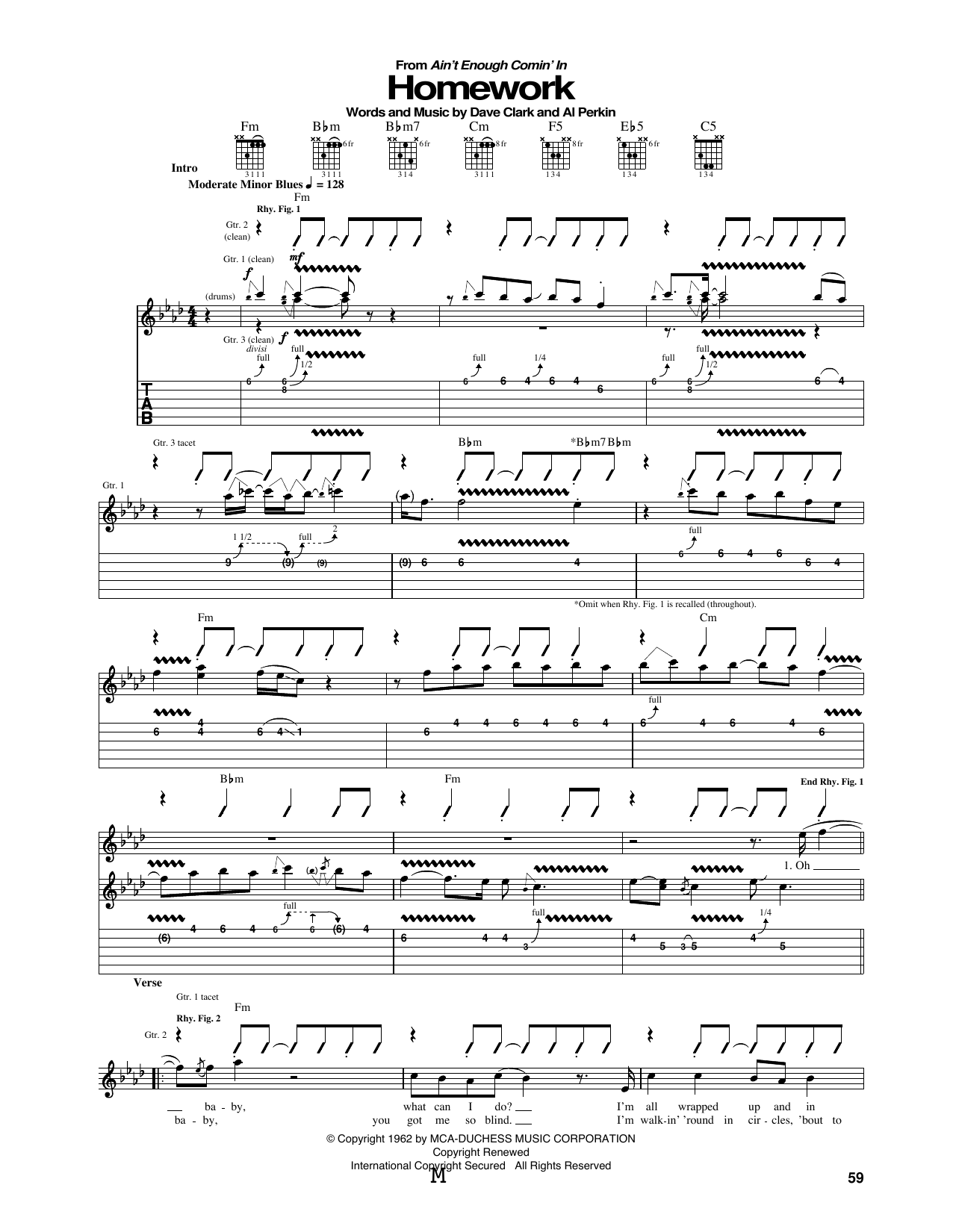 Download Otis Rush Homework Sheet Music and learn how to play Guitar Tab PDF digital score in minutes