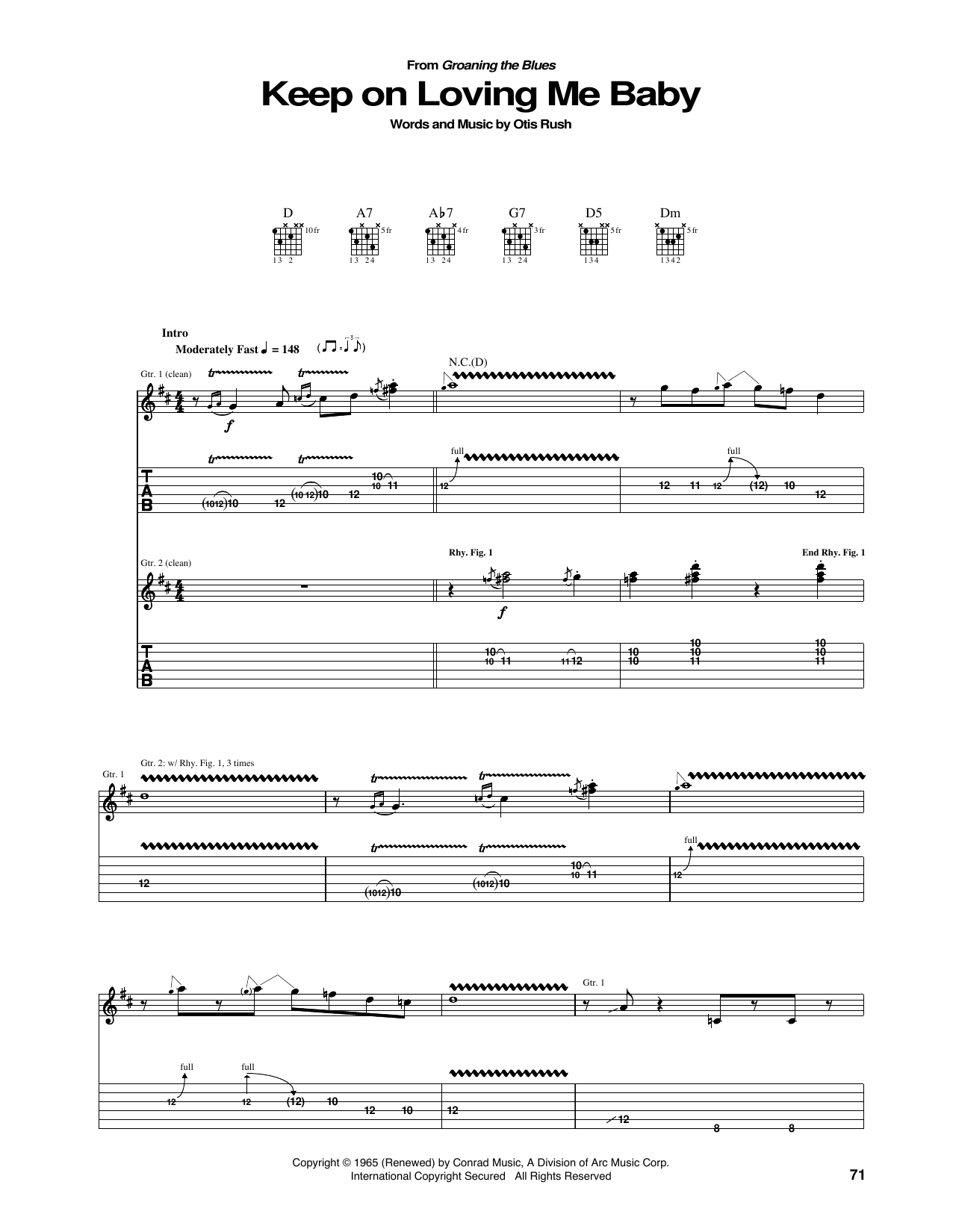 Download Otis Rush Keep On Loving Me Baby Sheet Music and learn how to play Guitar Tab PDF digital score in minutes