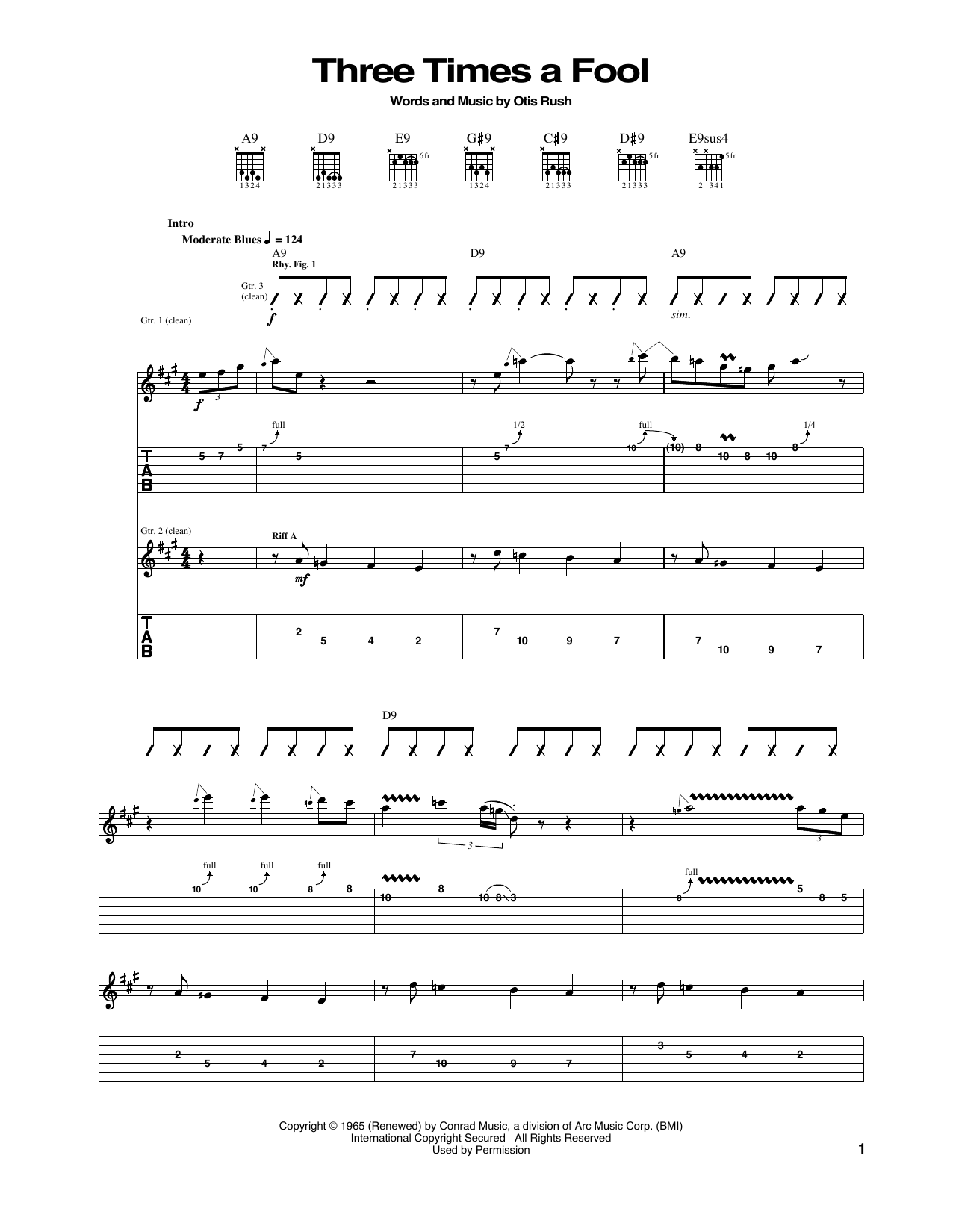 Download Otis Rush Three Times A Fool Sheet Music and learn how to play Guitar Tab PDF digital score in minutes