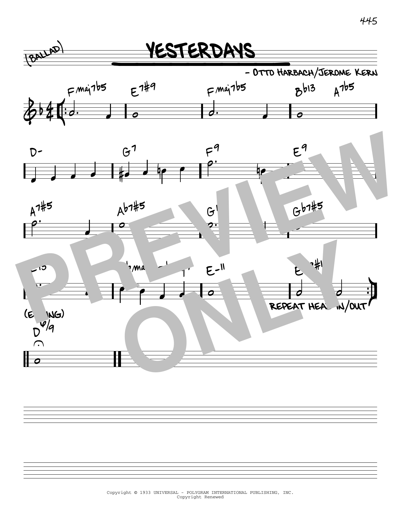 Download Otto Harbach Yesterdays [Reharmonized version] (arr. Jack Grassel) Sheet Music and learn how to play Real Book – Melody & Chords PDF digital score in minutes