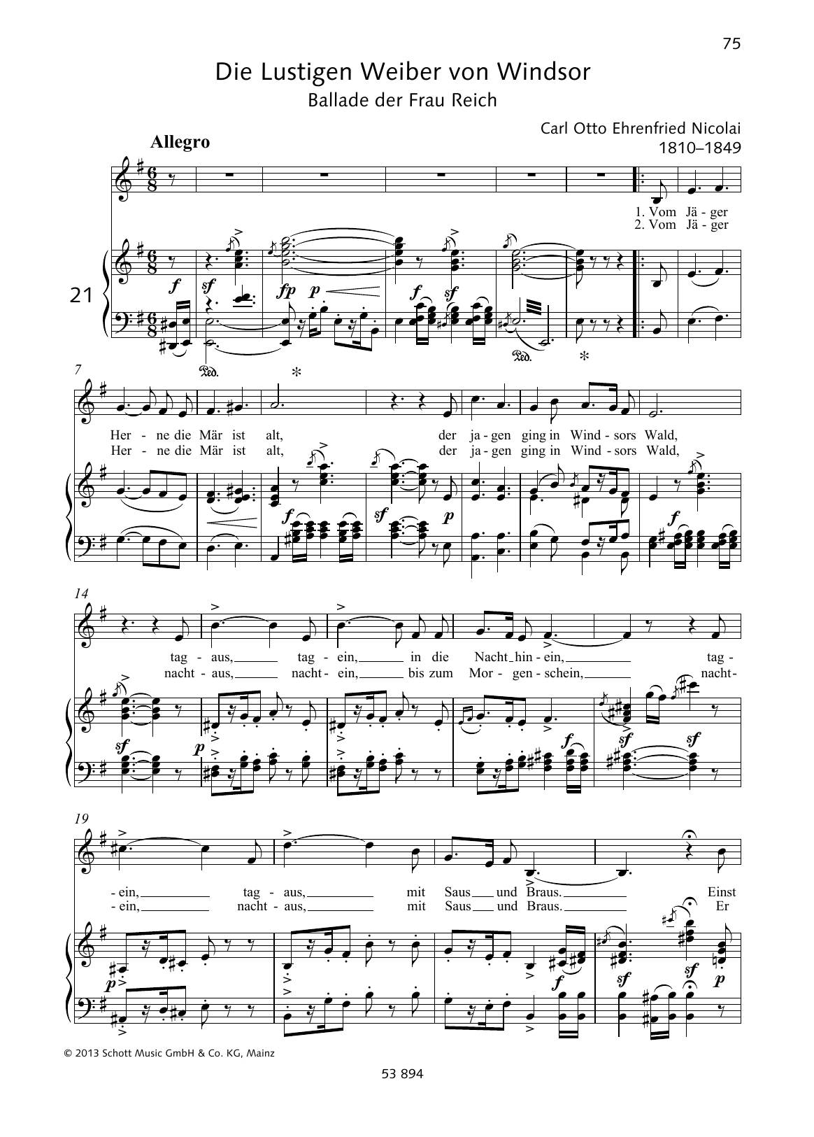 Download Otto Nicolai Vom Jäger Herne die Mär ist alt Sheet Music and learn how to play Piano & Vocal PDF digital score in minutes
