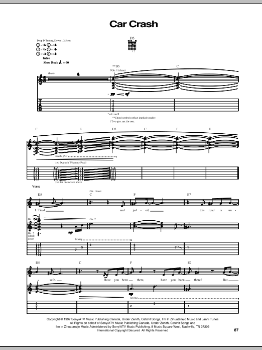Download Our Lady Peace Car Crash Sheet Music and learn how to play Guitar Tab PDF digital score in minutes