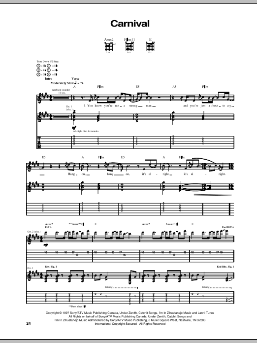 Download Our Lady Peace Carnival Sheet Music and learn how to play Guitar Tab PDF digital score in minutes