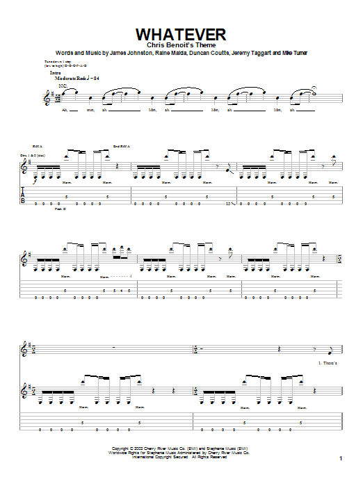 Download Our Lady Peace Whatever Sheet Music and learn how to play Guitar Tab PDF digital score in minutes