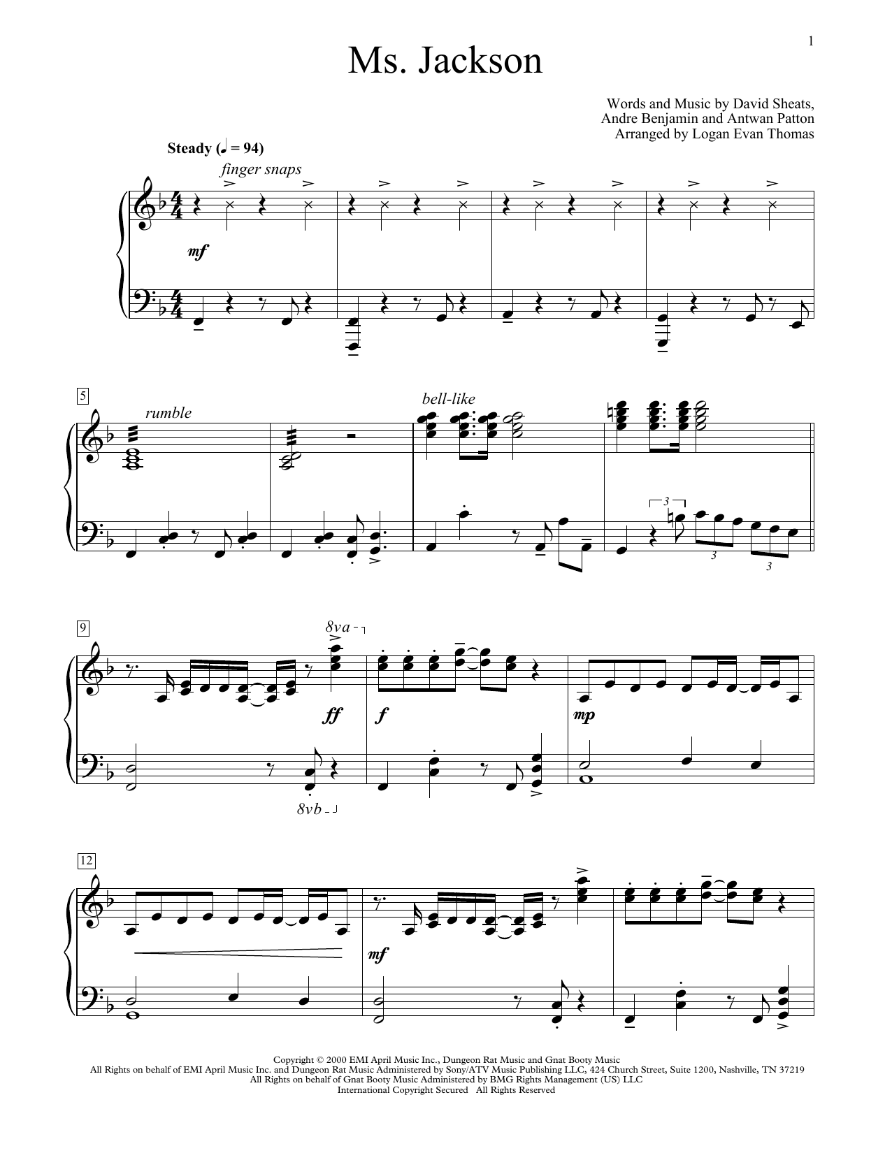 Download OutKast Ms. Jackson (arr. Logan Evan Thomas) Sheet Music and learn how to play Educational Piano PDF digital score in minutes