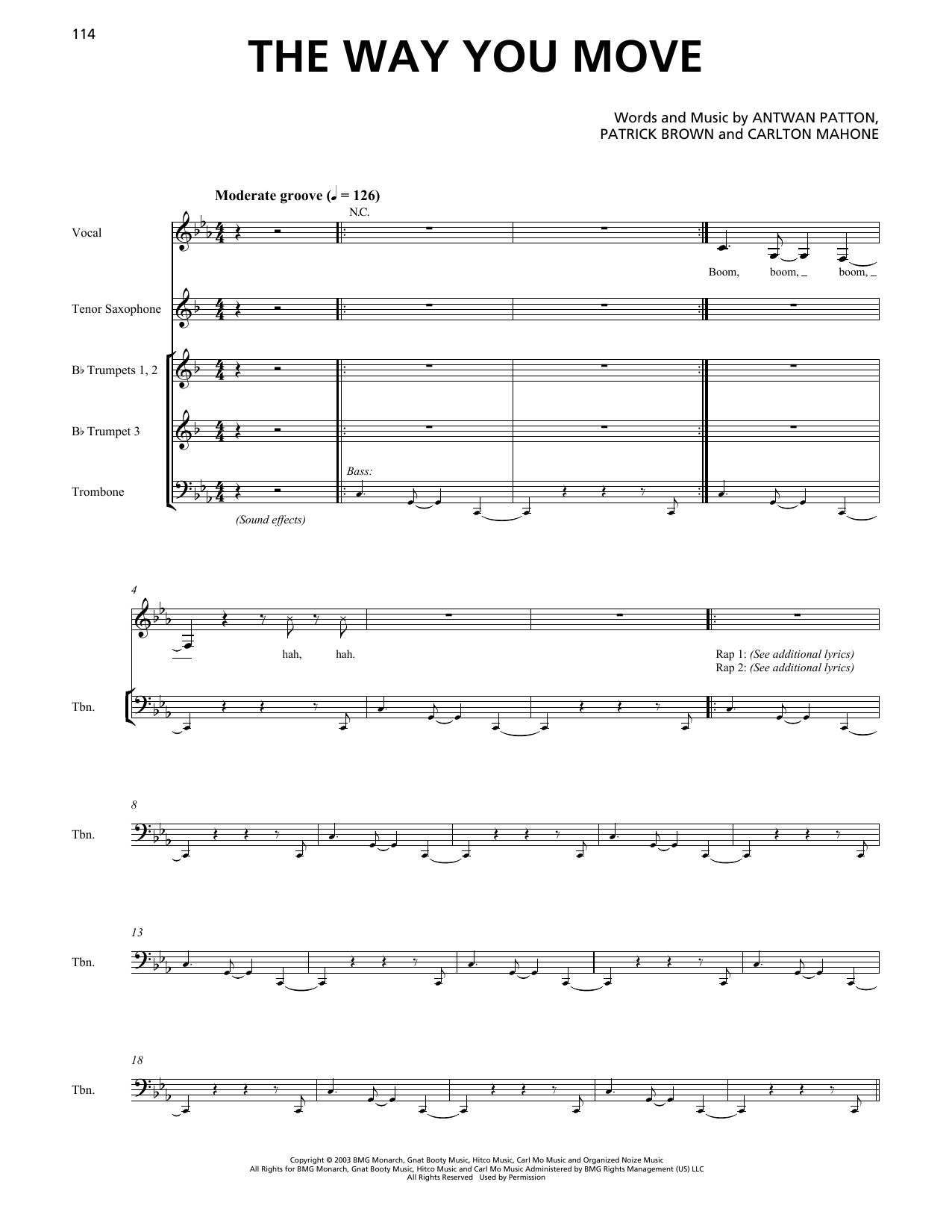 Download OutKast The Way You Move (feat. Sleepy Brown) (Horn Section) Sheet Music and learn how to play Transcribed Score PDF digital score in minutes