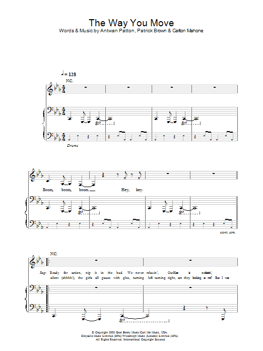 Download OutKast The Way You Move Sheet Music and learn how to play Melody Line, Lyrics & Chords PDF digital score in minutes