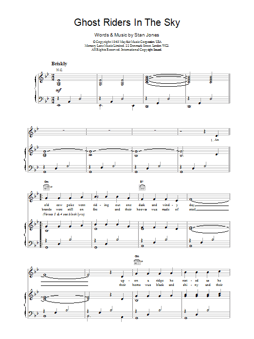 Download Johnny Cash Ghost Riders In The Sky Sheet Music and learn how to play Piano, Vocal & Guitar (Right-Hand Melody) PDF digital score in minutes