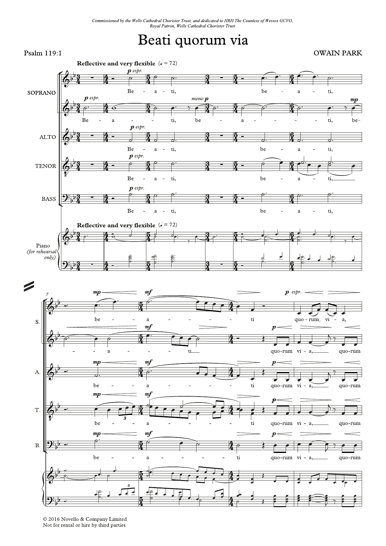 Download Owain Park Beati Quorum Via Sheet Music and learn how to play SSATB Choir PDF digital score in minutes