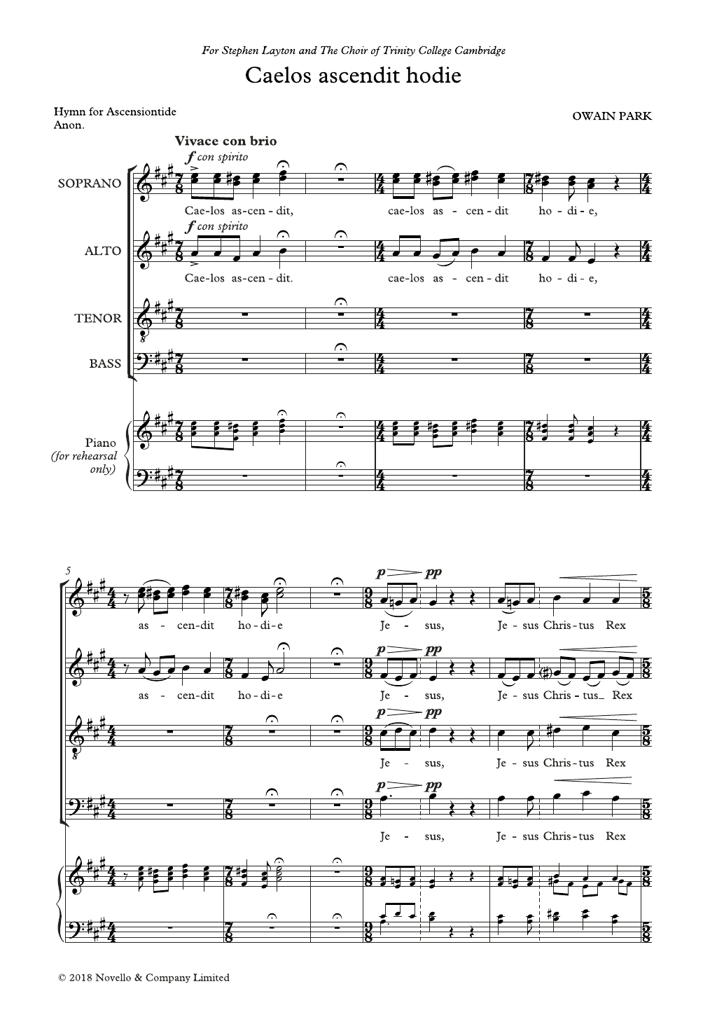 Download Owain Park Caelos Ascendit Hodie Sheet Music and learn how to play SATB Choir PDF digital score in minutes