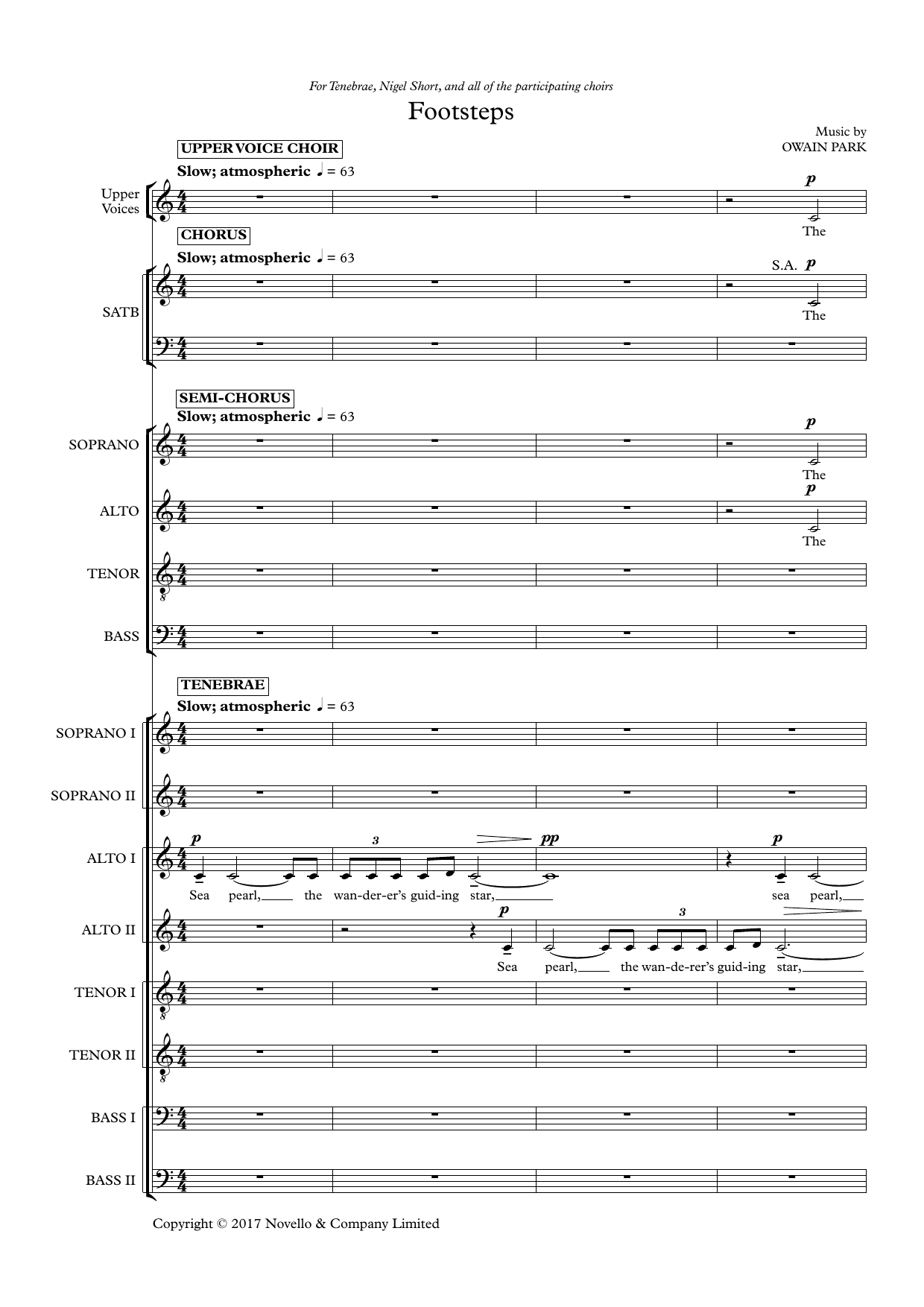 Download Owain Park Footsteps Sheet Music and learn how to play SATB Choir PDF digital score in minutes