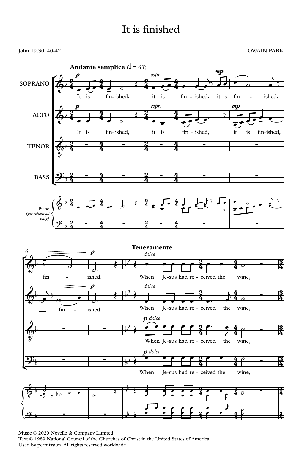 Download Owain Park It Is Finished Sheet Music and learn how to play SATB Choir PDF digital score in minutes