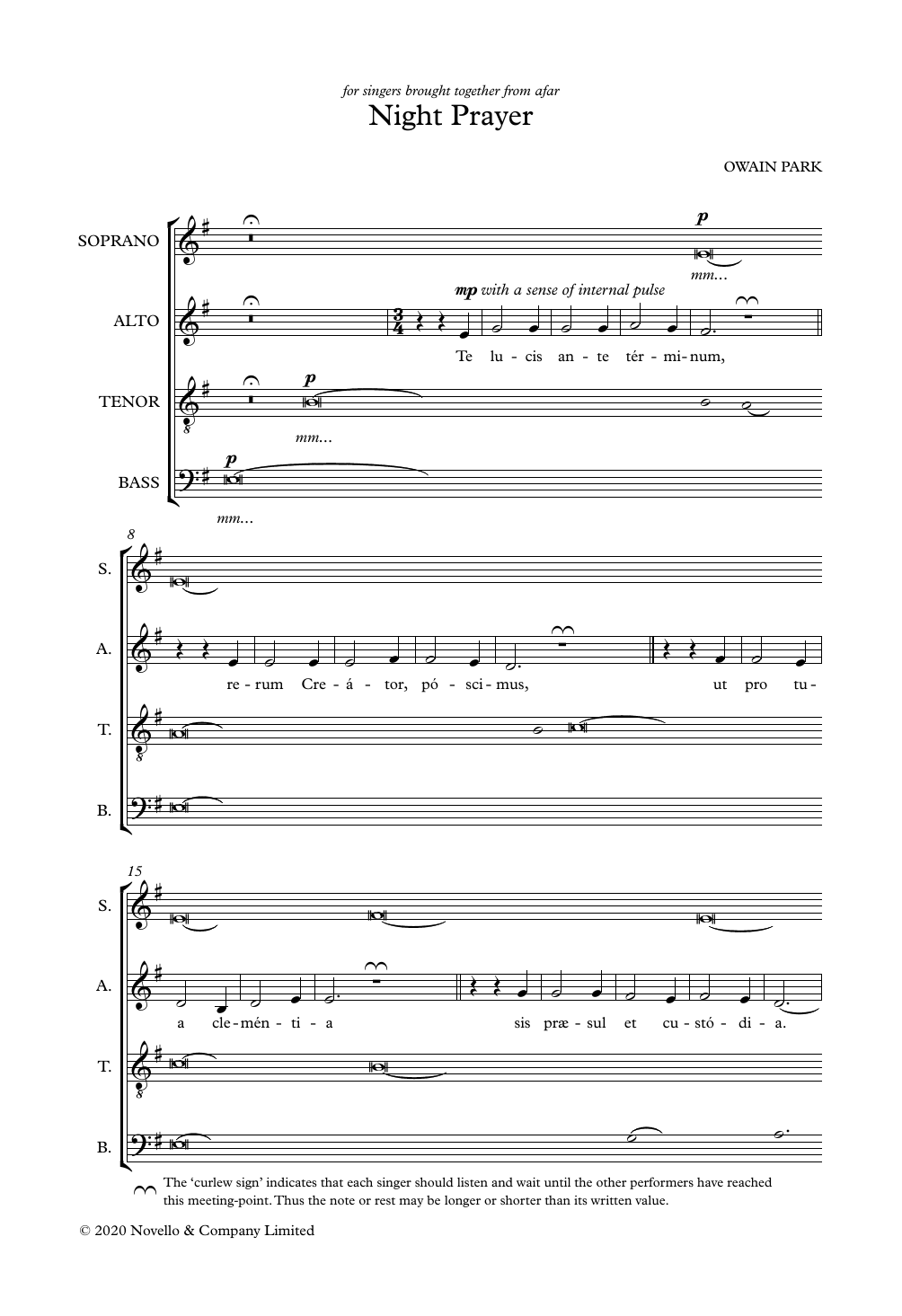 Download Owain Park Night Prayer Sheet Music and learn how to play SATB Choir PDF digital score in minutes