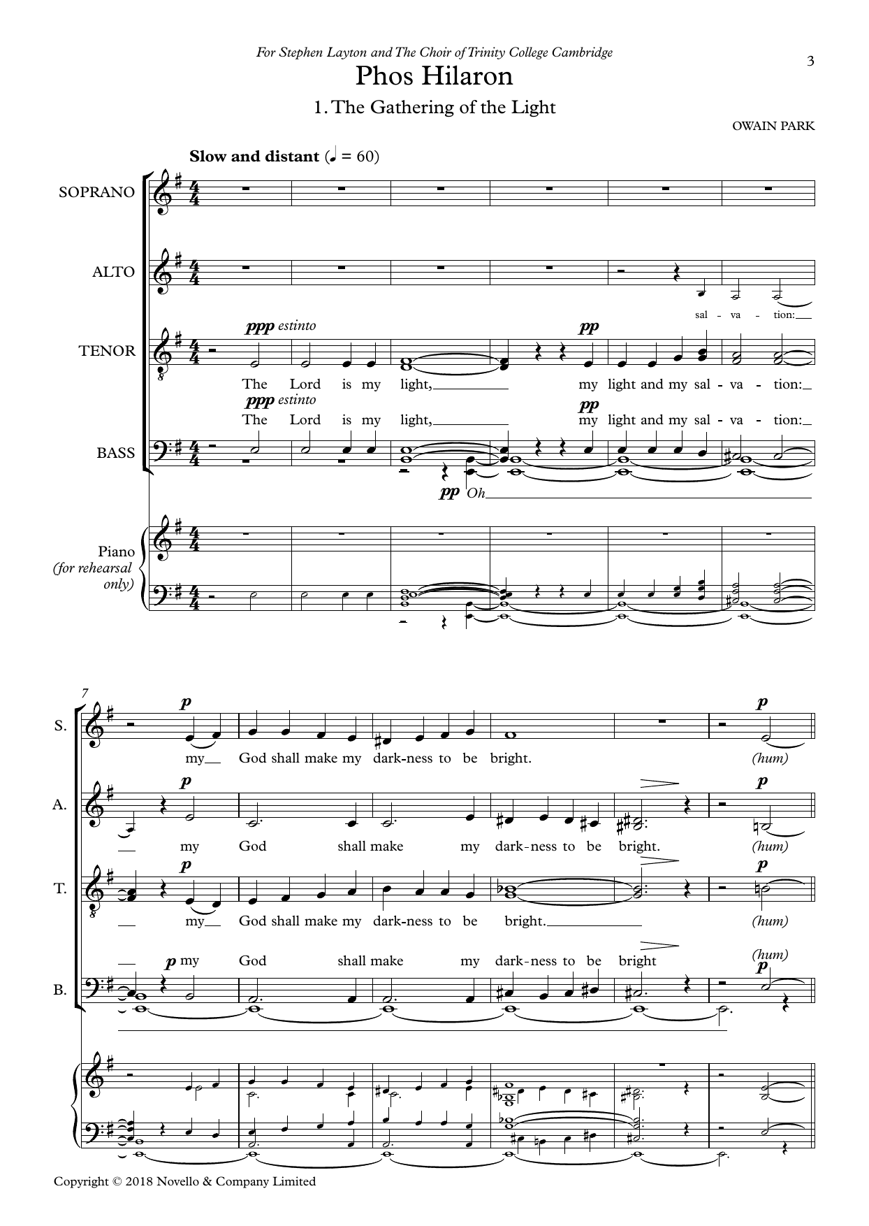 Download Owain Park Phos Hilaron Sheet Music and learn how to play SATB Choir PDF digital score in minutes