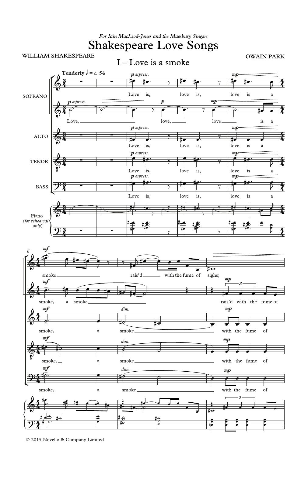 Download Owain Park Shakespeare Love Songs Sheet Music and learn how to play SATB Choir PDF digital score in minutes