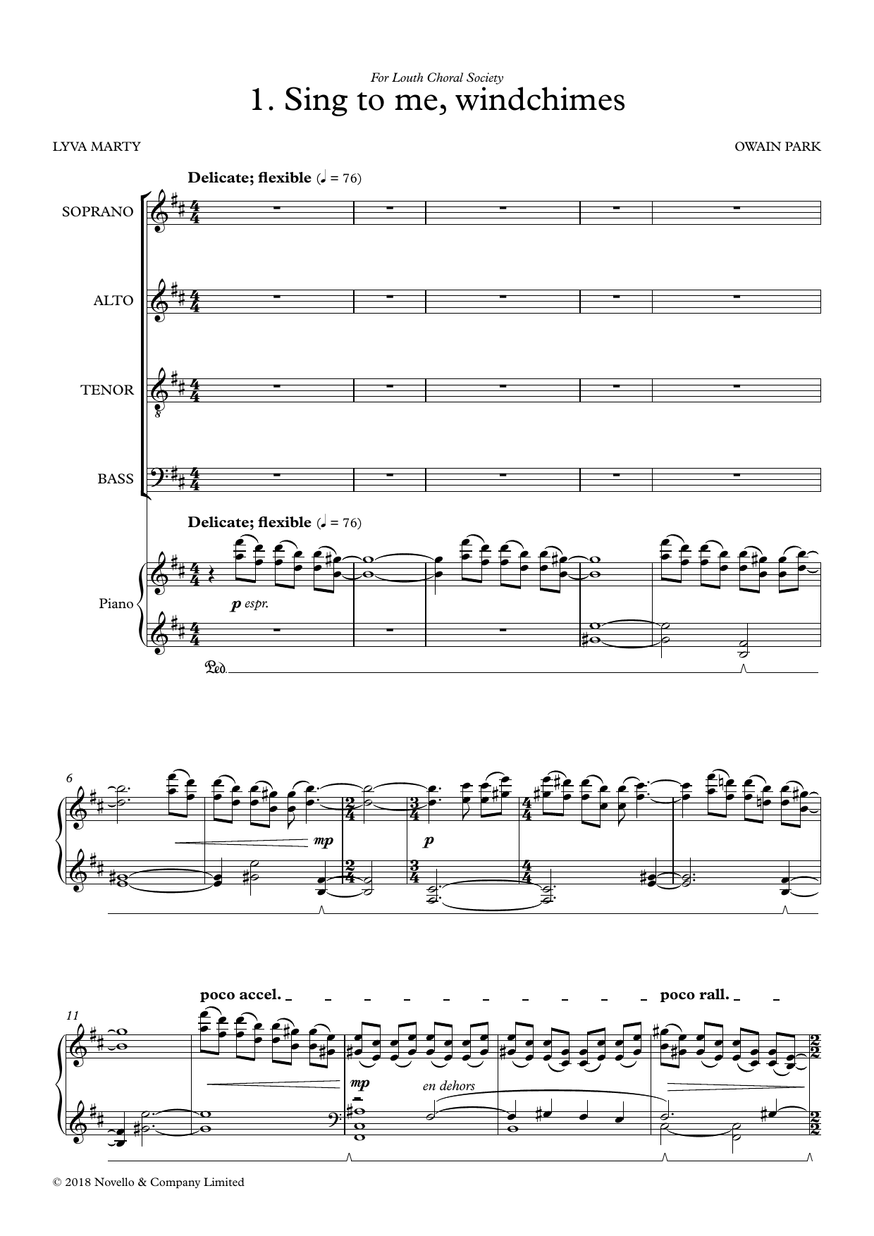 Download Owain Park Sing To Me, Windchimes Sheet Music and learn how to play SATB Choir PDF digital score in minutes