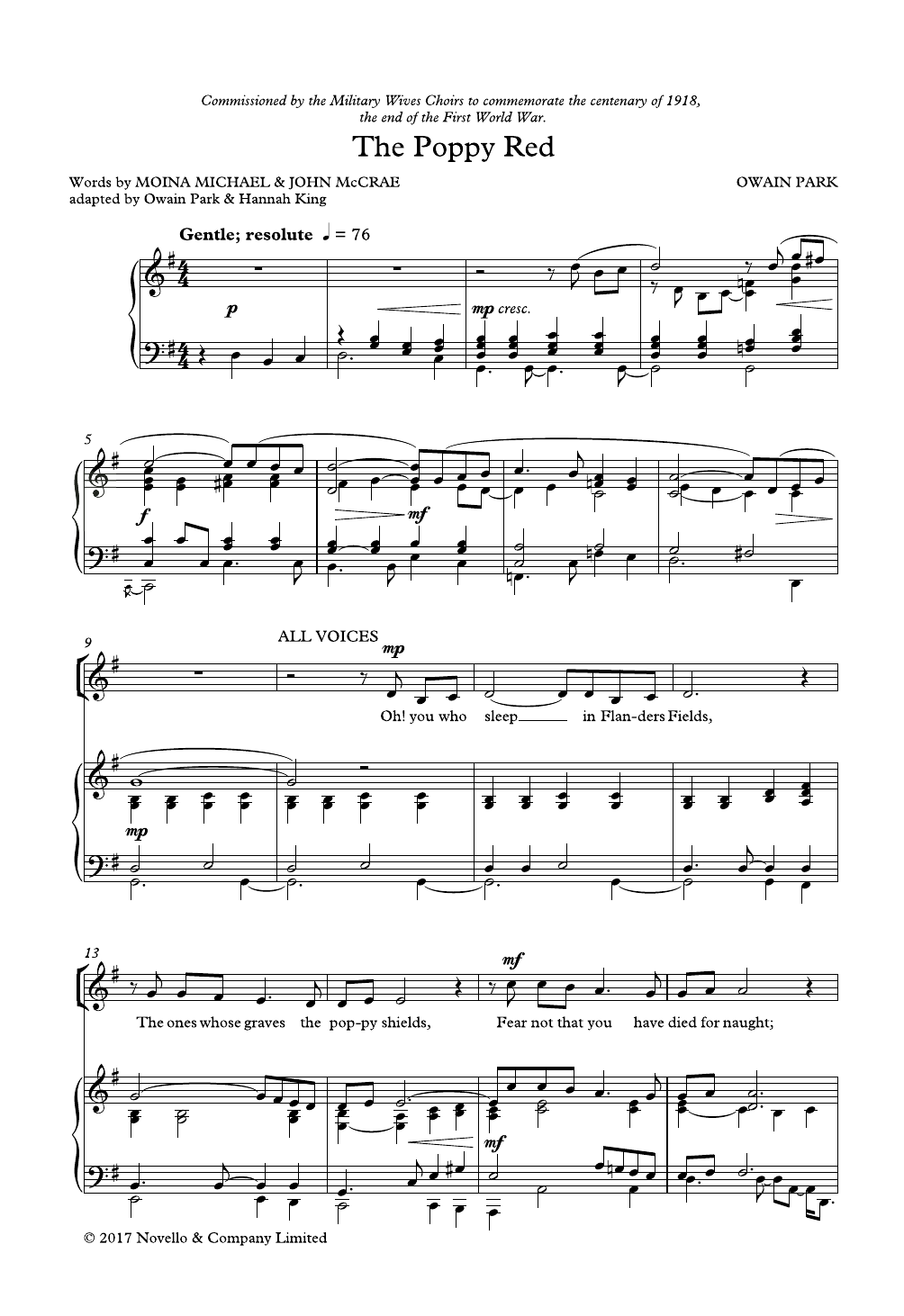 Download Owain Park The Poppy Red Sheet Music and learn how to play 2-Part Choir PDF digital score in minutes