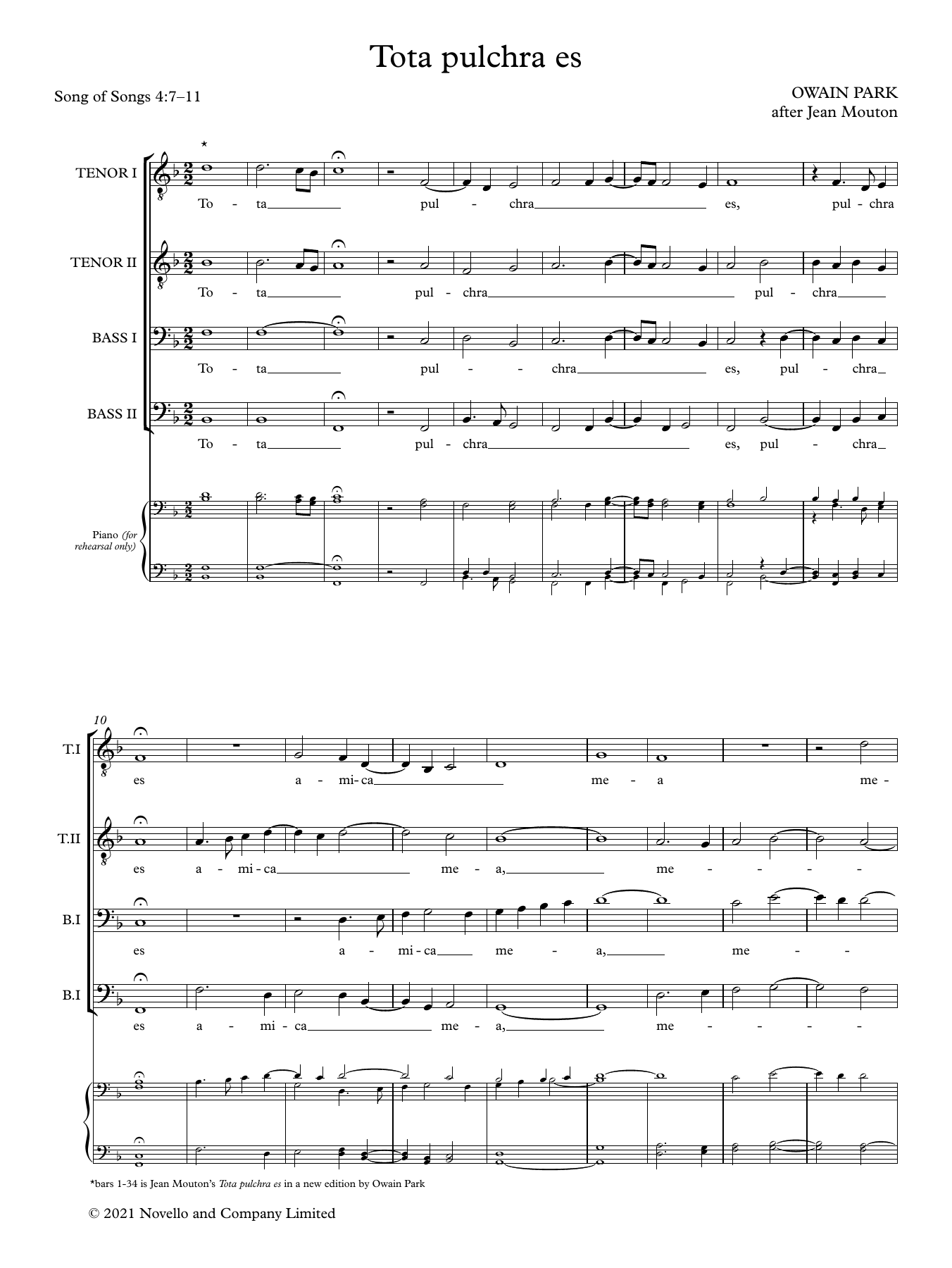 Download Owain Park Tota pulchra es (after Jean Mouton) Sheet Music and learn how to play Choir PDF digital score in minutes