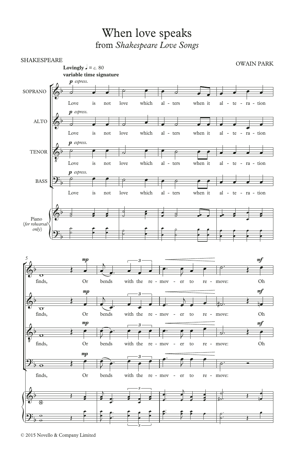 Download Owain Park When Love Speaks Sheet Music and learn how to play SATB Choir PDF digital score in minutes