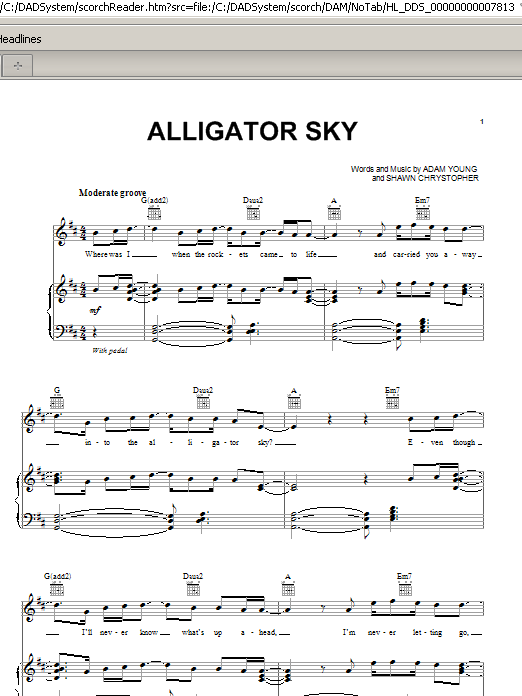 Download Owl City Alligator Sky Sheet Music and learn how to play Piano, Vocal & Guitar (Right-Hand Melody) PDF digital score in minutes