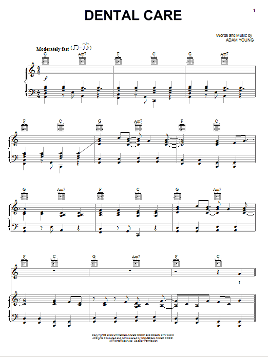 Download Owl City Dental Care Sheet Music and learn how to play Piano, Vocal & Guitar (Right-Hand Melody) PDF digital score in minutes