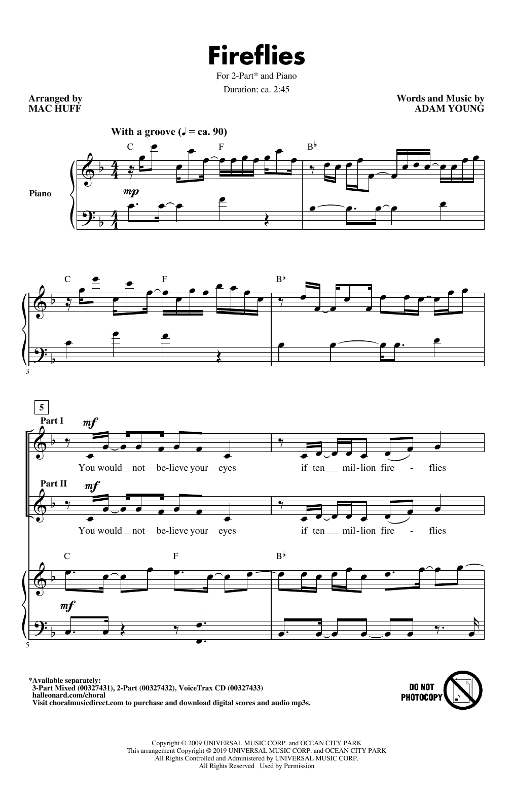 Download Owl City Fireflies (arr. Mac Huff) Sheet Music and learn how to play 3-Part Mixed Choir PDF digital score in minutes